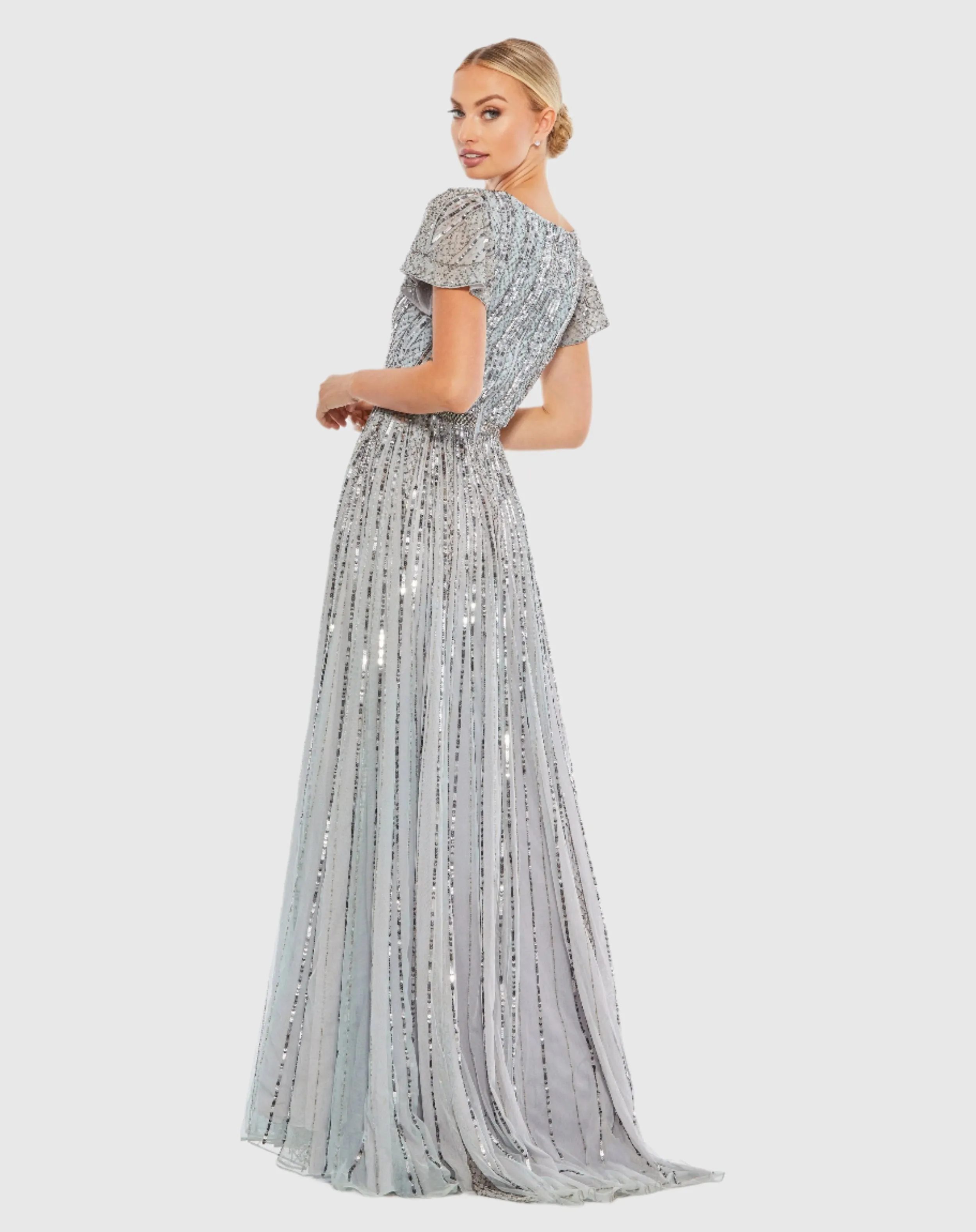 Blue Stripe Sequin V-Neck Gown sold by Mac Duggal product image thumbnail 3