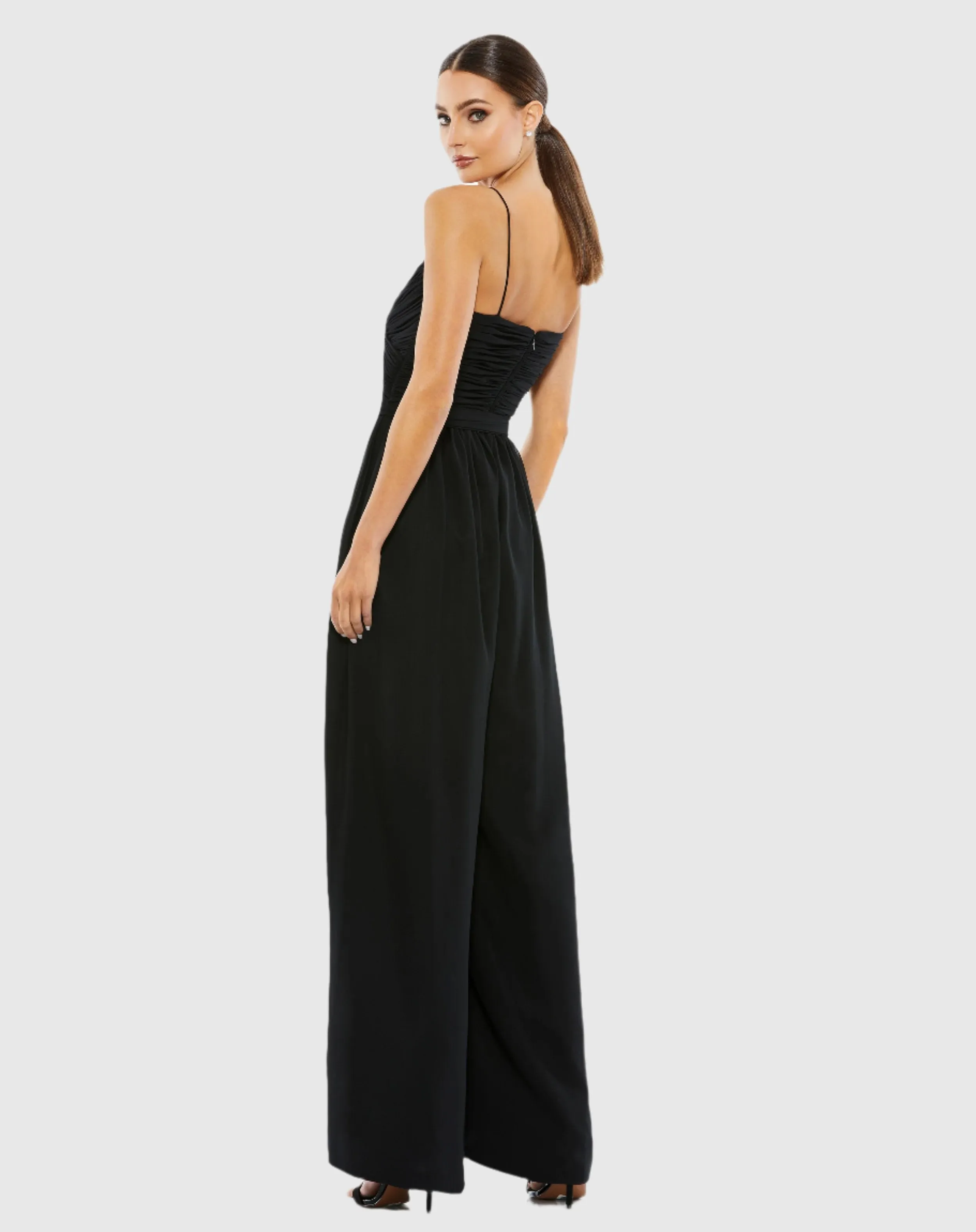 Black Flowy Faux Wrap Jumpsuit sold by Mac Duggal product image thumbnail 3