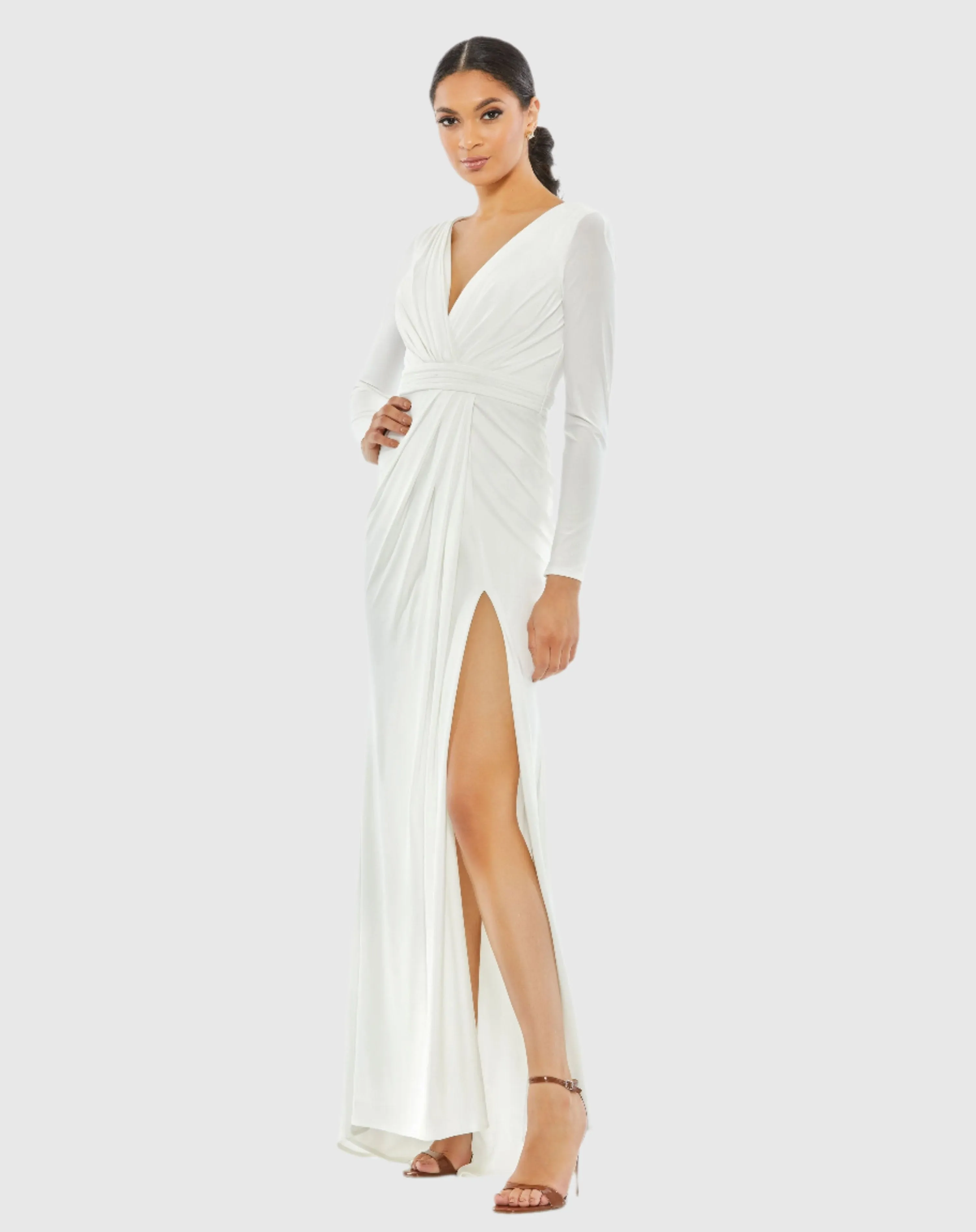 V-Neck Long Sleeve High Slit Gown sold by Mac Duggal product image thumbnail 2