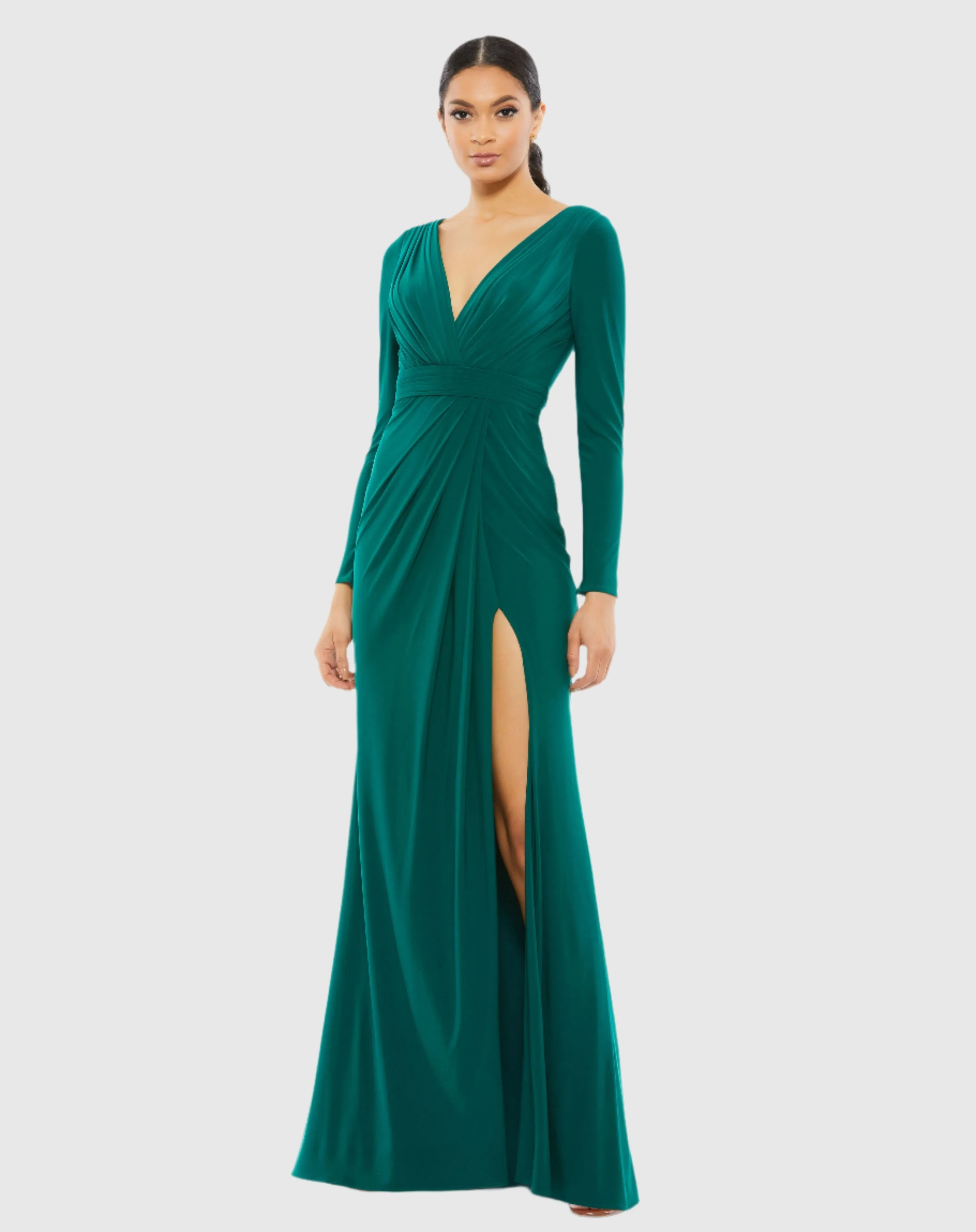 V-Neck Long Sleeve High Slit Gown sold by Mac Duggal