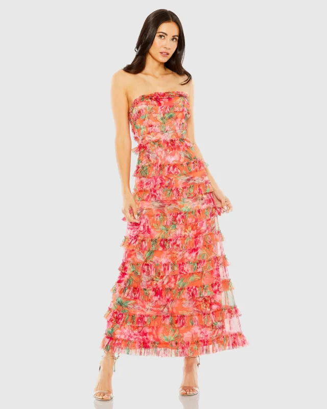Multicolor Strapless Floral Micro Ruffle Dress sold by Mac Duggal