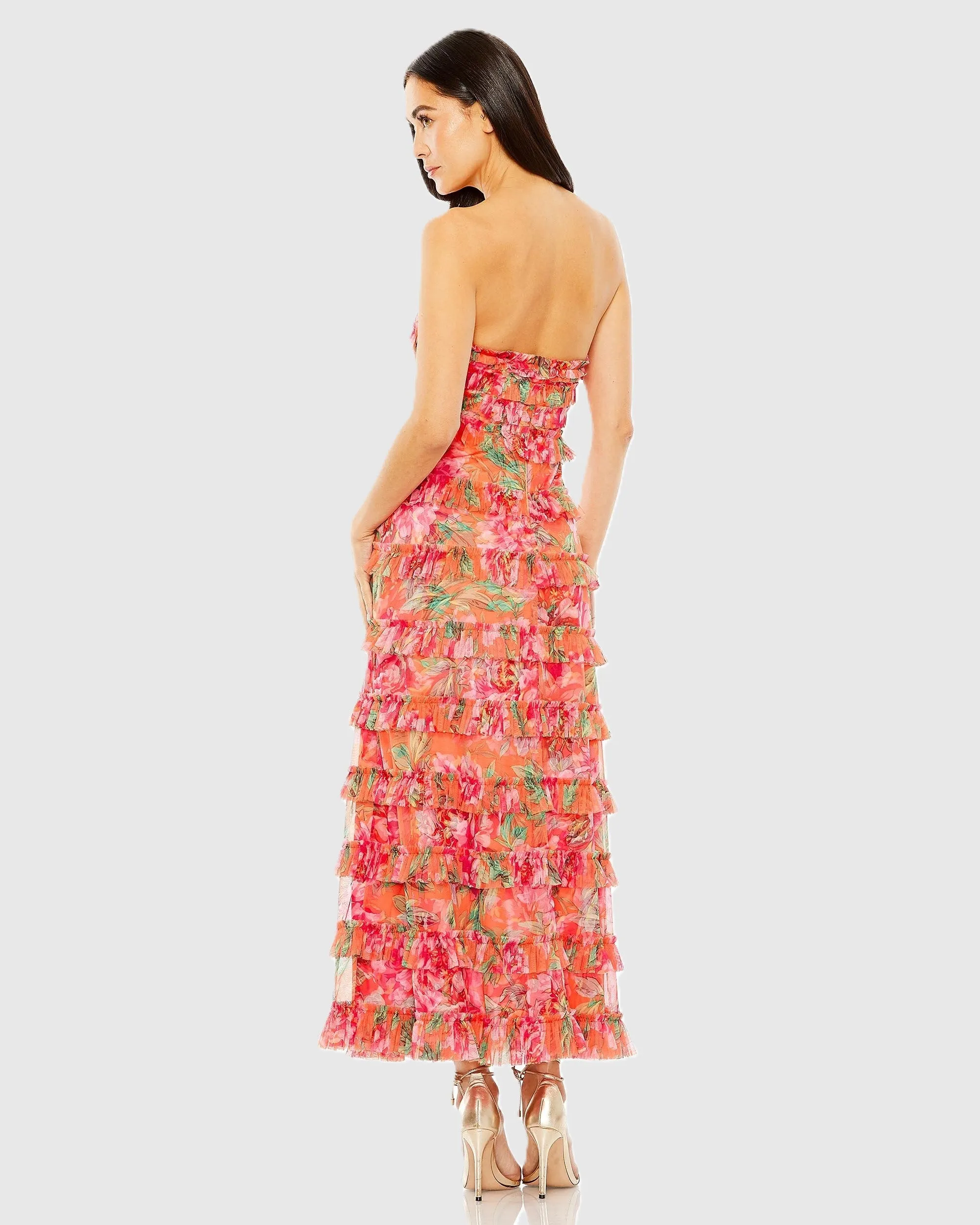 Multicolor Strapless Floral Micro Ruffle Dress sold by Mac Duggal product image thumbnail 3