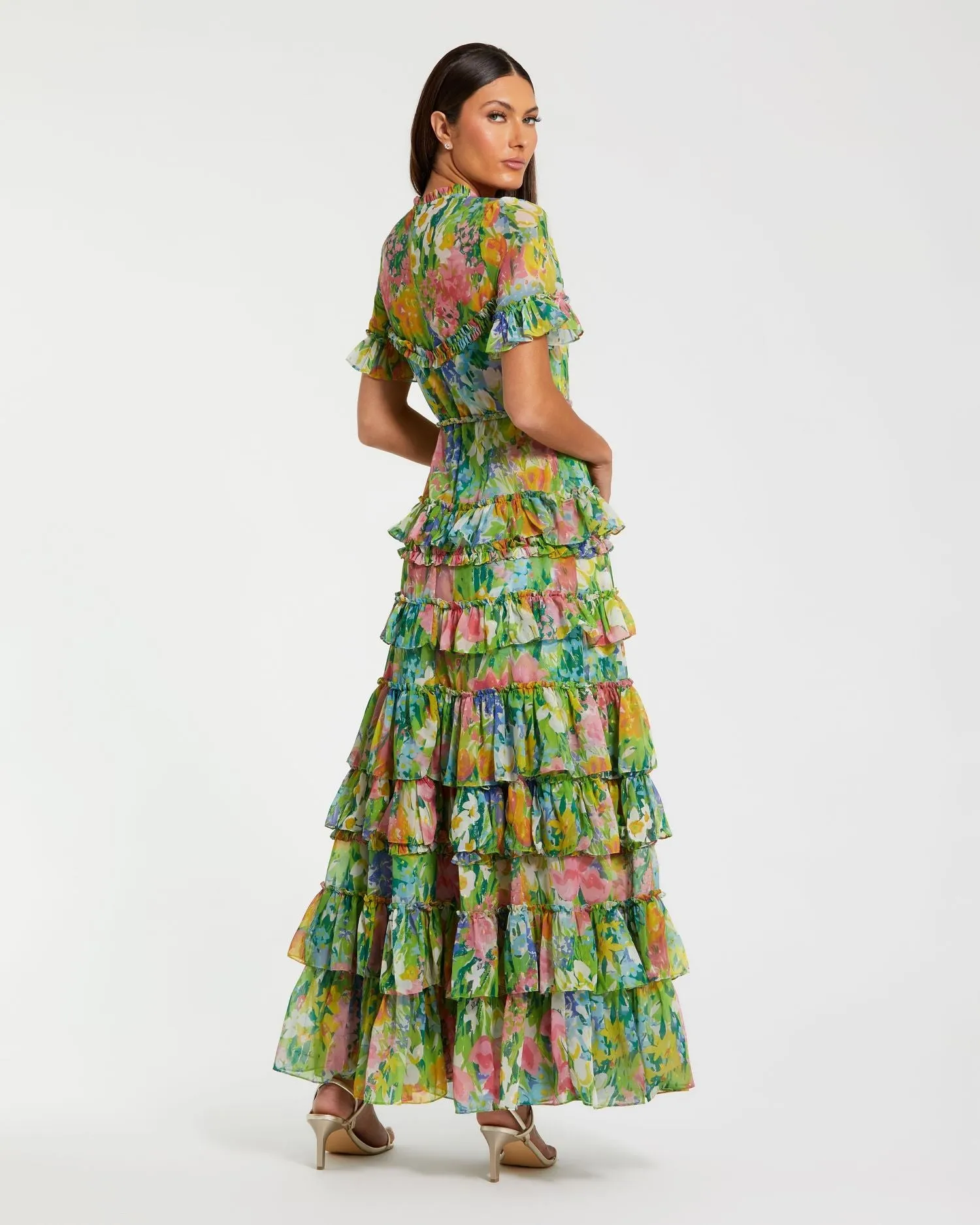 Green Ruffle Tiered Chiffon Floral Dress sold by Mac Duggal product image thumbnail 3