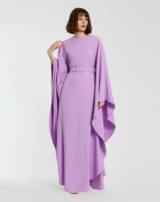 Crepe Boat Neck Kaftan Dress With Belt sold by Mac Duggal