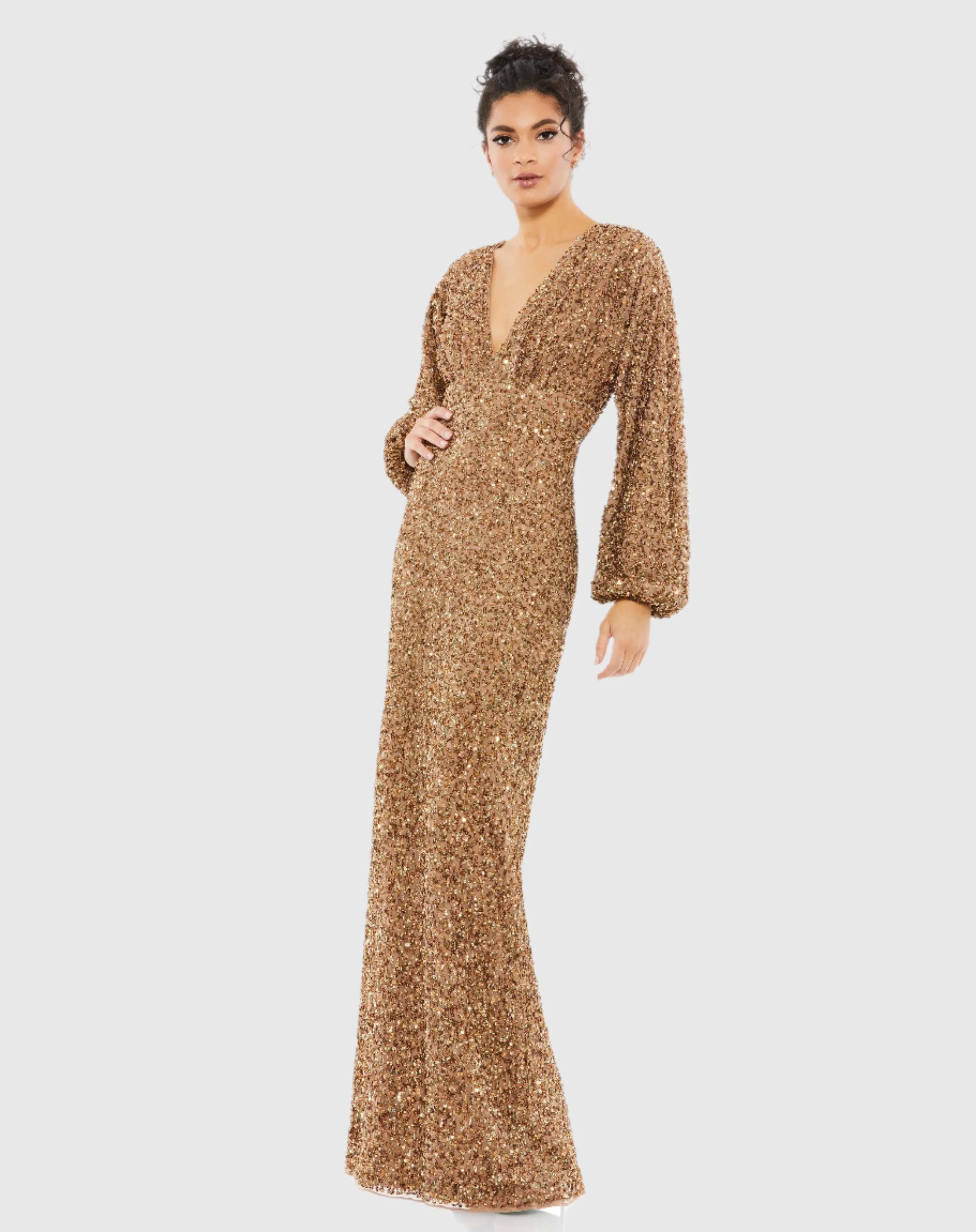 Sequined Puff Sleeve V Neck Gown sold by Mac Duggal product image thumbnail 2