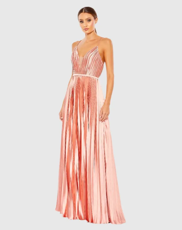 Plunge Neck Pleated Evening Gown sold by Mac Duggal