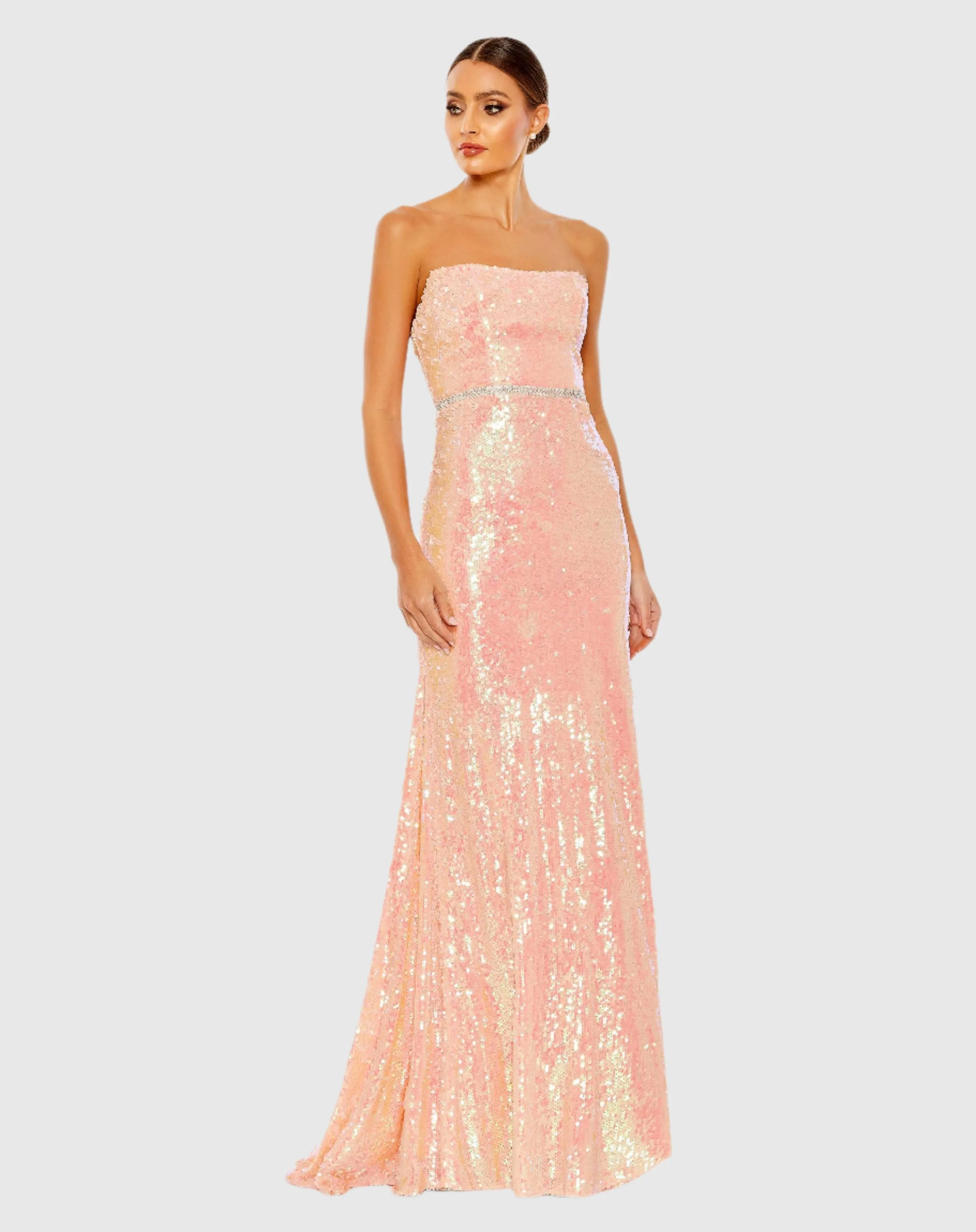 Sequined Strapless Rhinestone Belt Gown sold by Mac Duggal