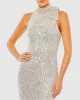 Silver Soft Tie Halter Neck Sequin Gown sold by Mac Duggal
