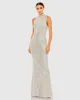 Silver Soft Tie Halter Neck Sequin Gown sold by Mac Duggal