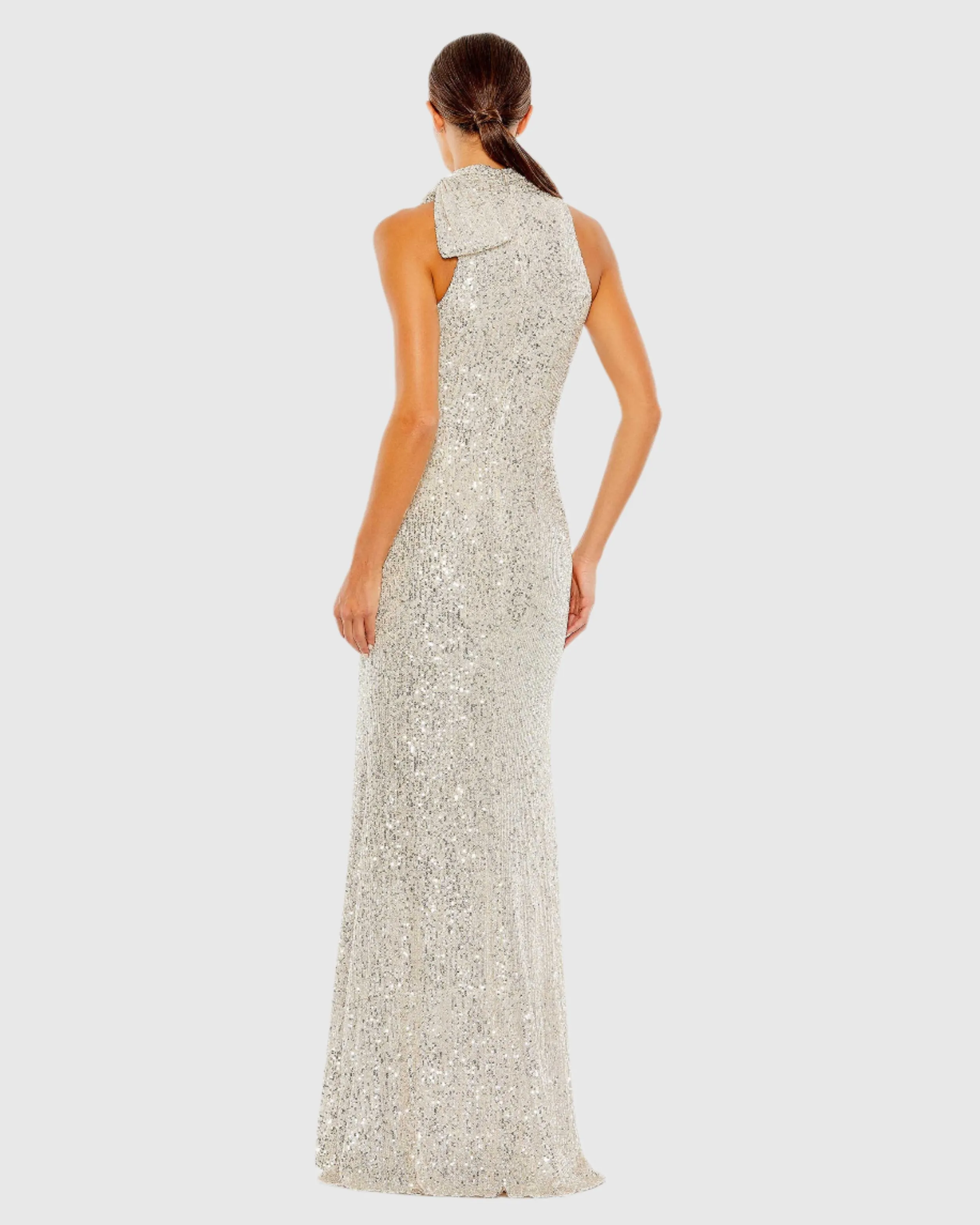 Silver Soft Tie Halter Neck Sequin Gown sold by Mac Duggal product image thumbnail 3