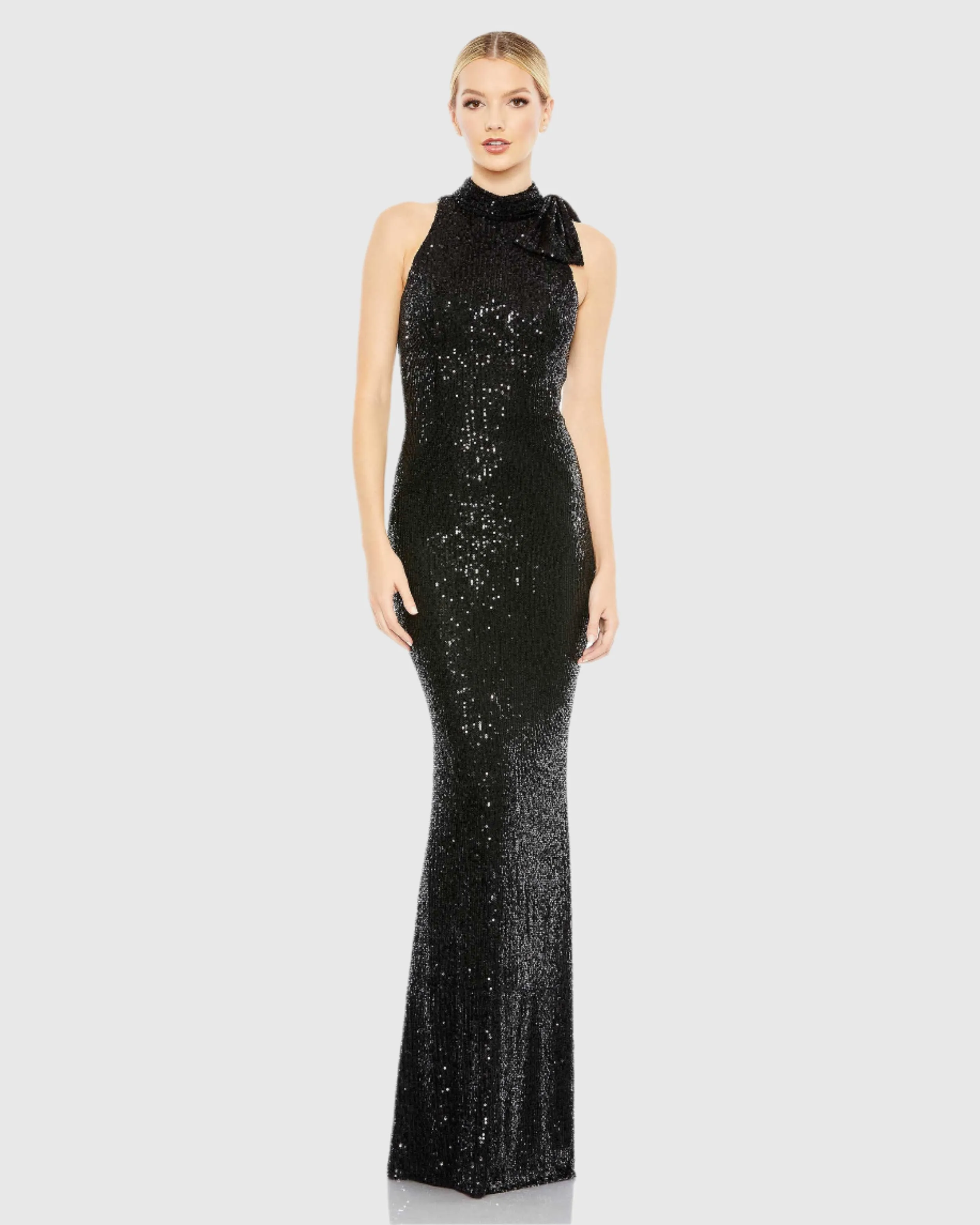 Black Soft Tie Halter Neck Sequin Gown - FINAL SALE sold by Mac Duggal