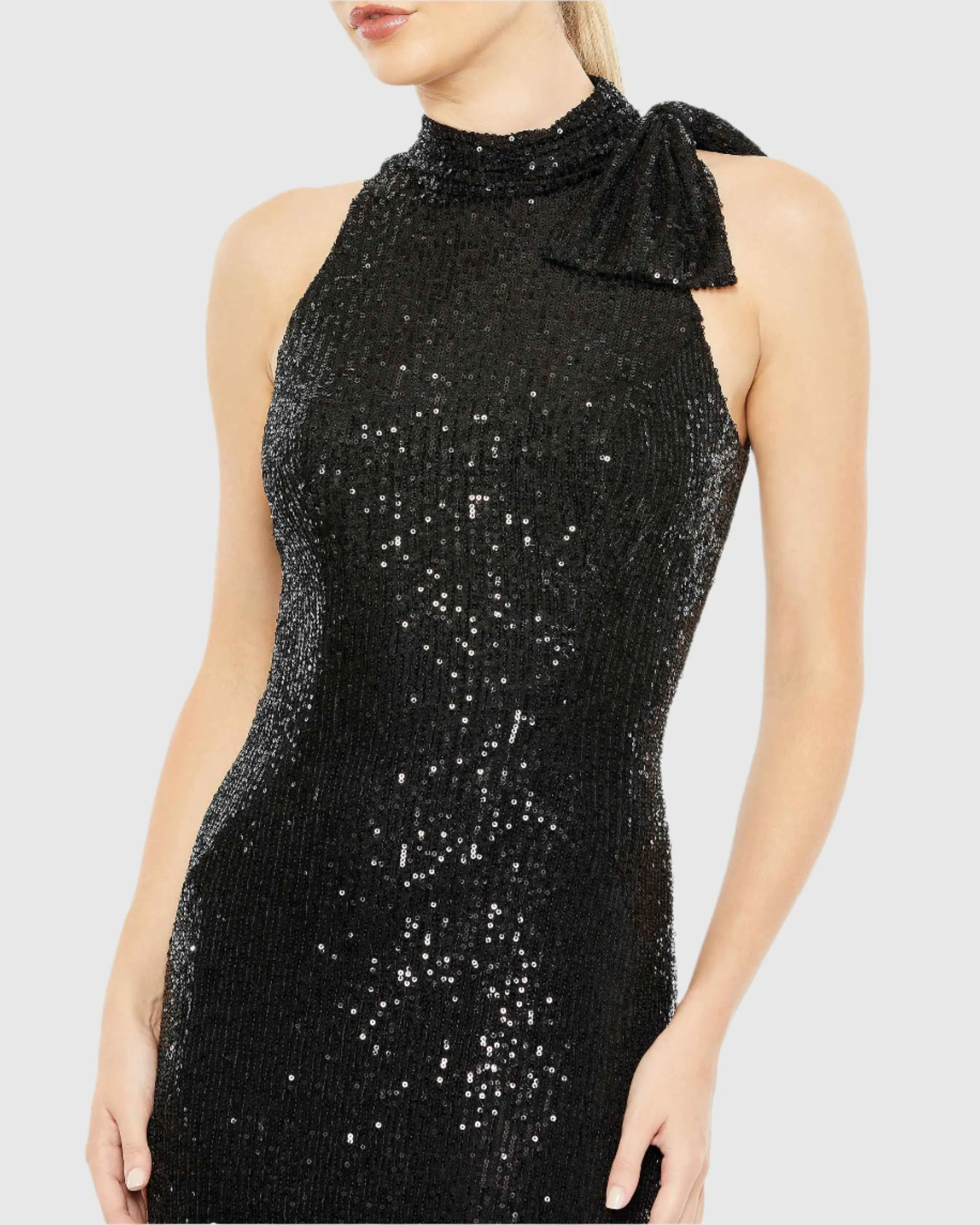 Black Soft Tie Halter Neck Sequin Gown - FINAL SALE sold by Mac Duggal product image thumbnail 2
