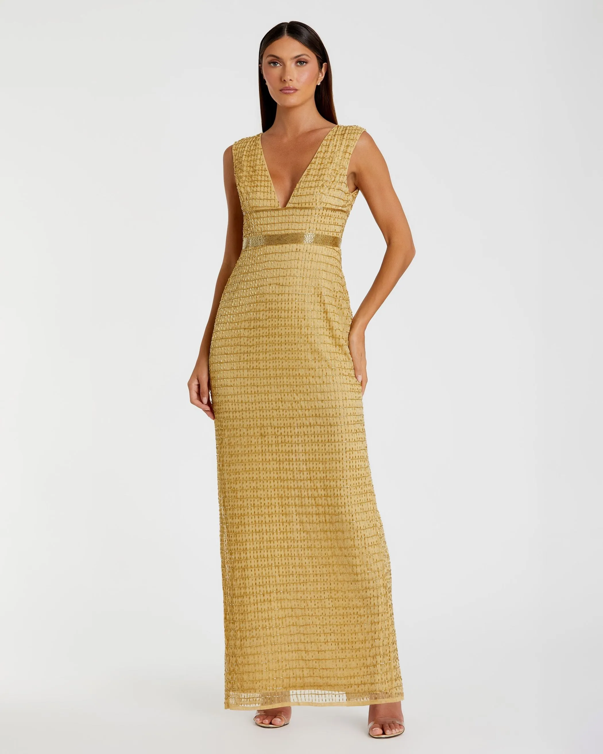 Beaded Cap Sleeve V Neck Column Gown sold by Mac Duggal product image thumbnail 3