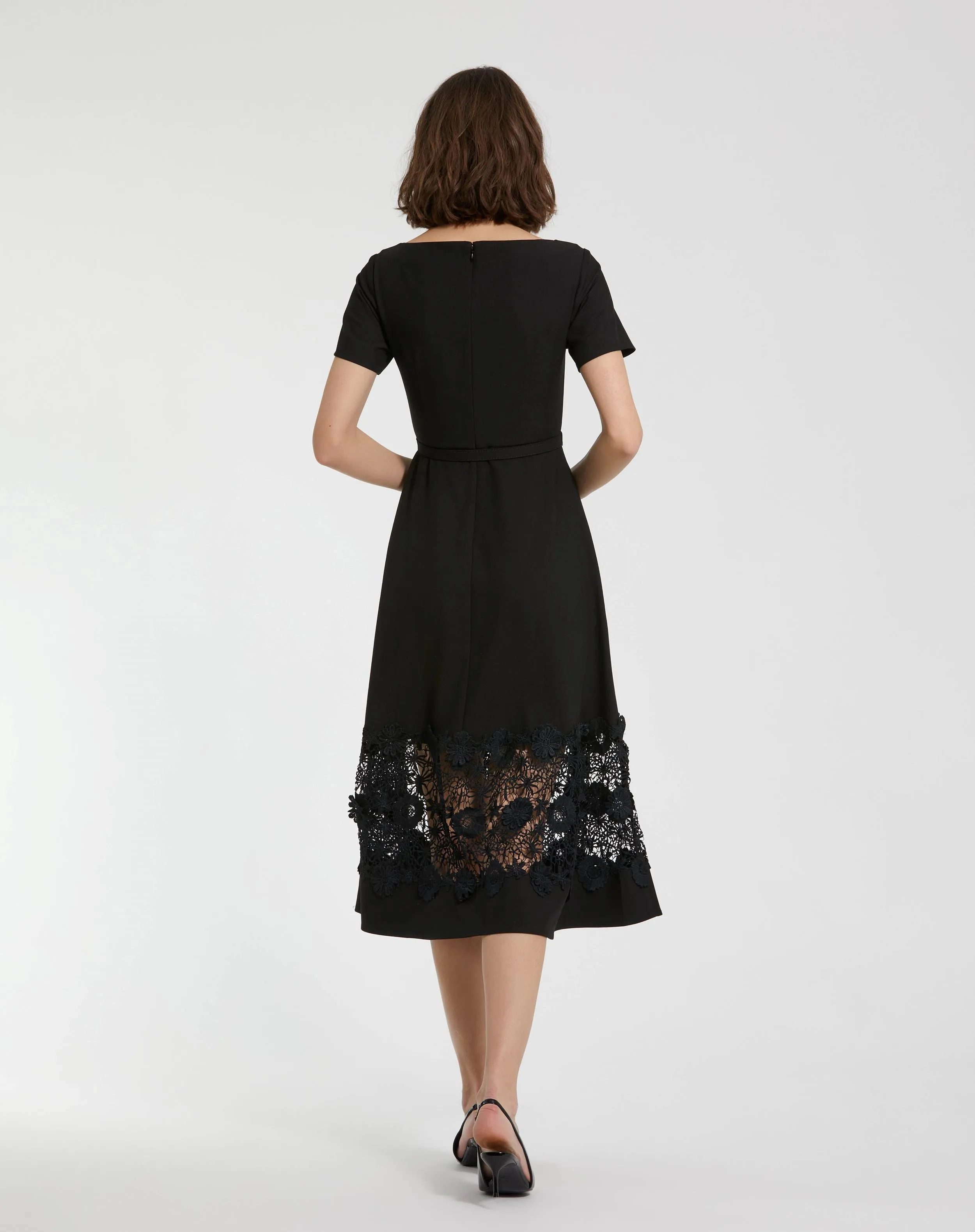 Black Crepe Boat Neck Midi Dress With Belt sold by Mac Duggal product image thumbnail 4