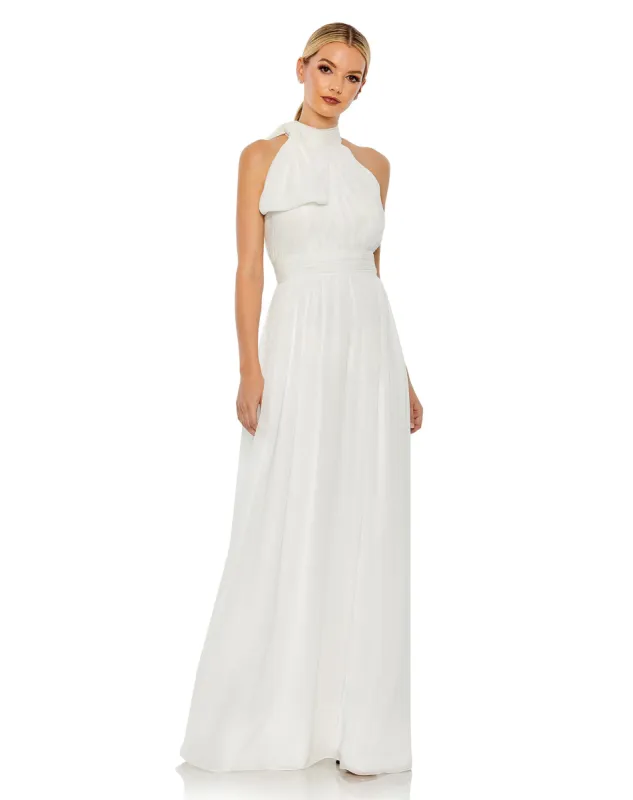 White High Neck Chiffon Gown sold by Mac Duggal
