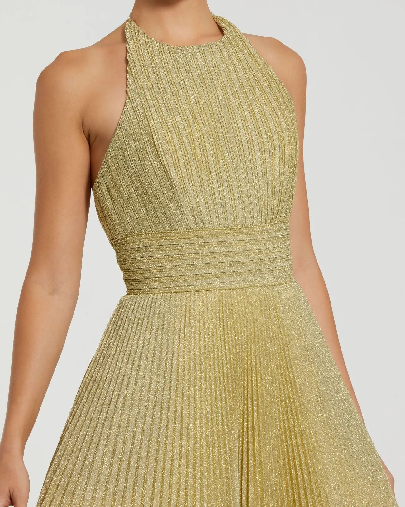 Gold Shimmering Pleated High Neck Ball Gown sold by Mac Duggal product image thumbnail 2