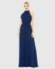 Navy High Neck Chiffon Gown sold by Mac Duggal