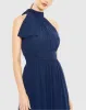 Navy High Neck Chiffon Gown sold by Mac Duggal