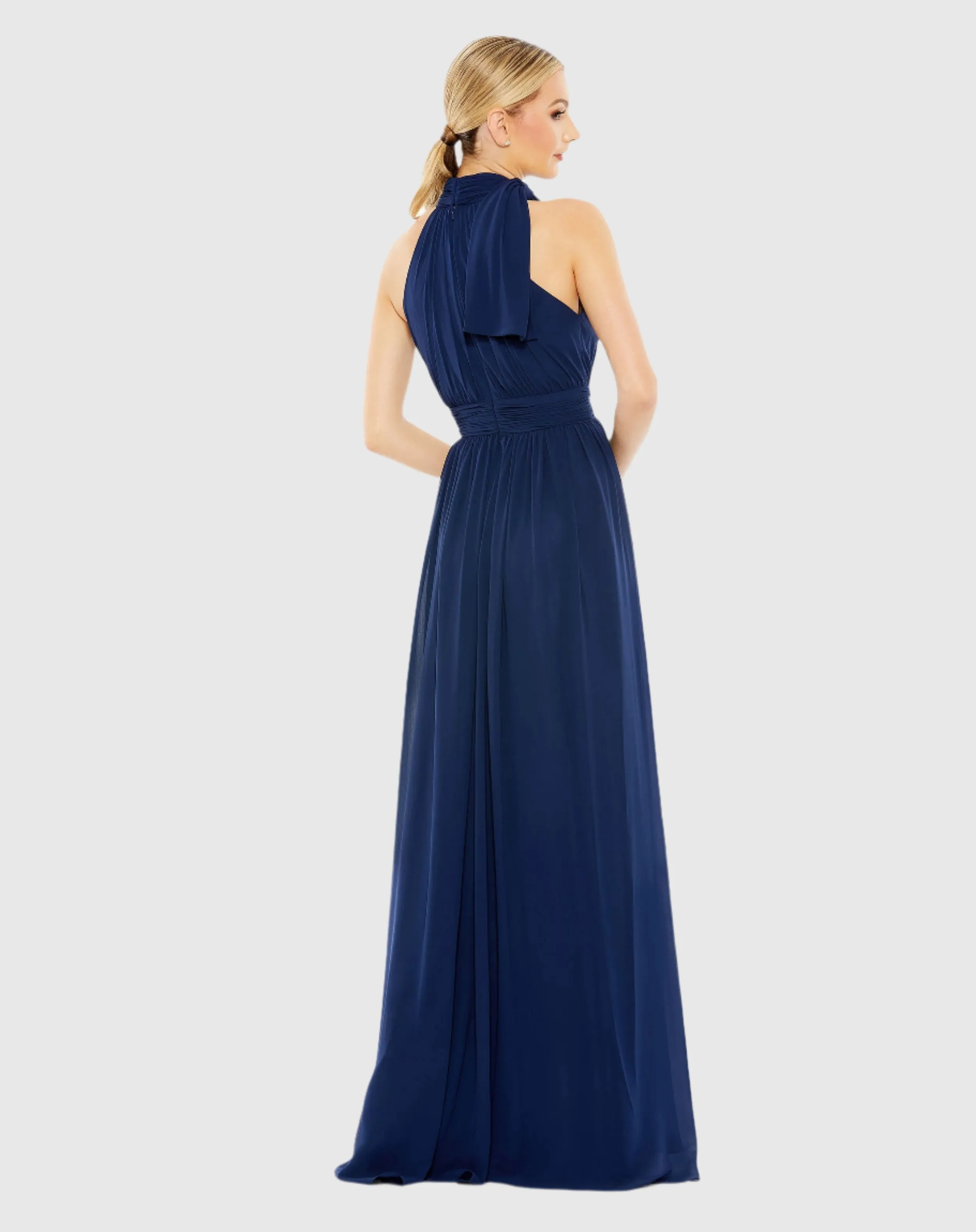 Navy High Neck Chiffon Gown sold by Mac Duggal product image thumbnail 3