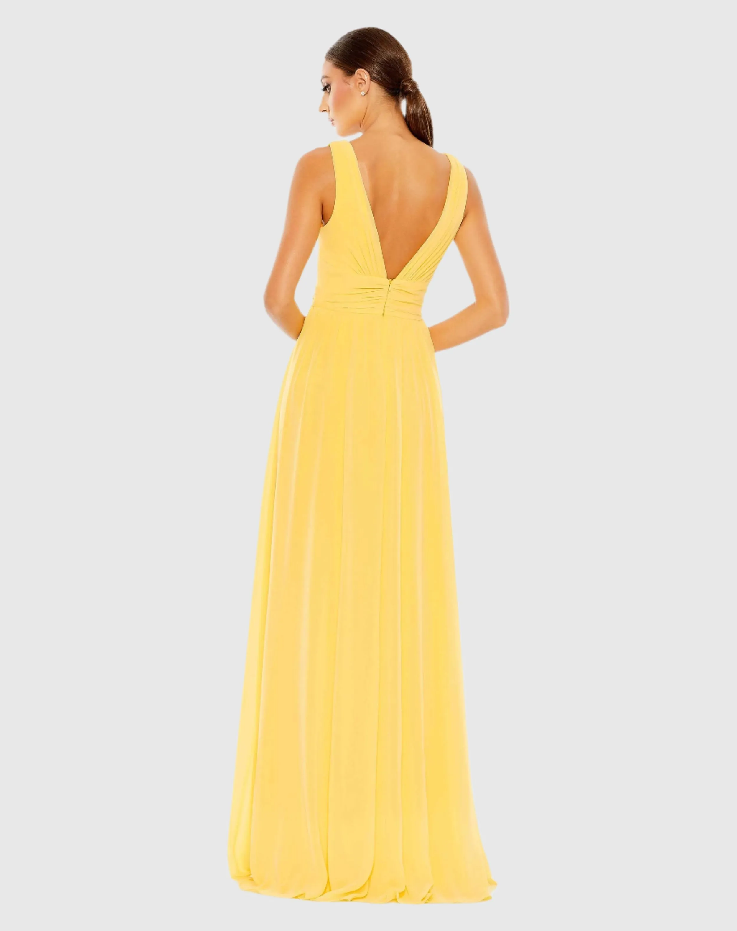 Yellow Chiffon Sleeveless Wrap Over A Line Gown sold by Mac Duggal product image thumbnail 3