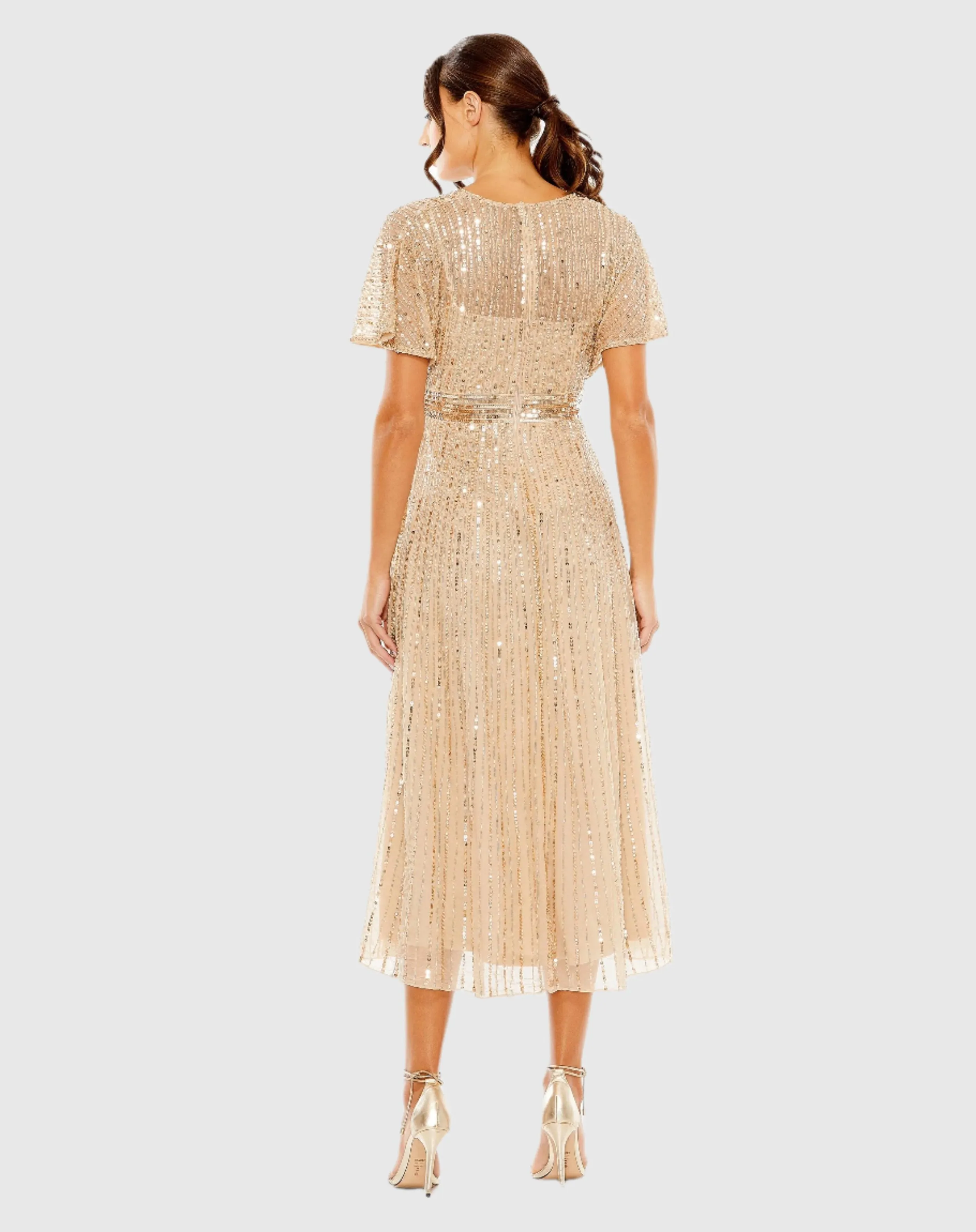 Beige Embellished Short Sleeve Empire Waist Dress sold by Mac Duggal product image thumbnail 3