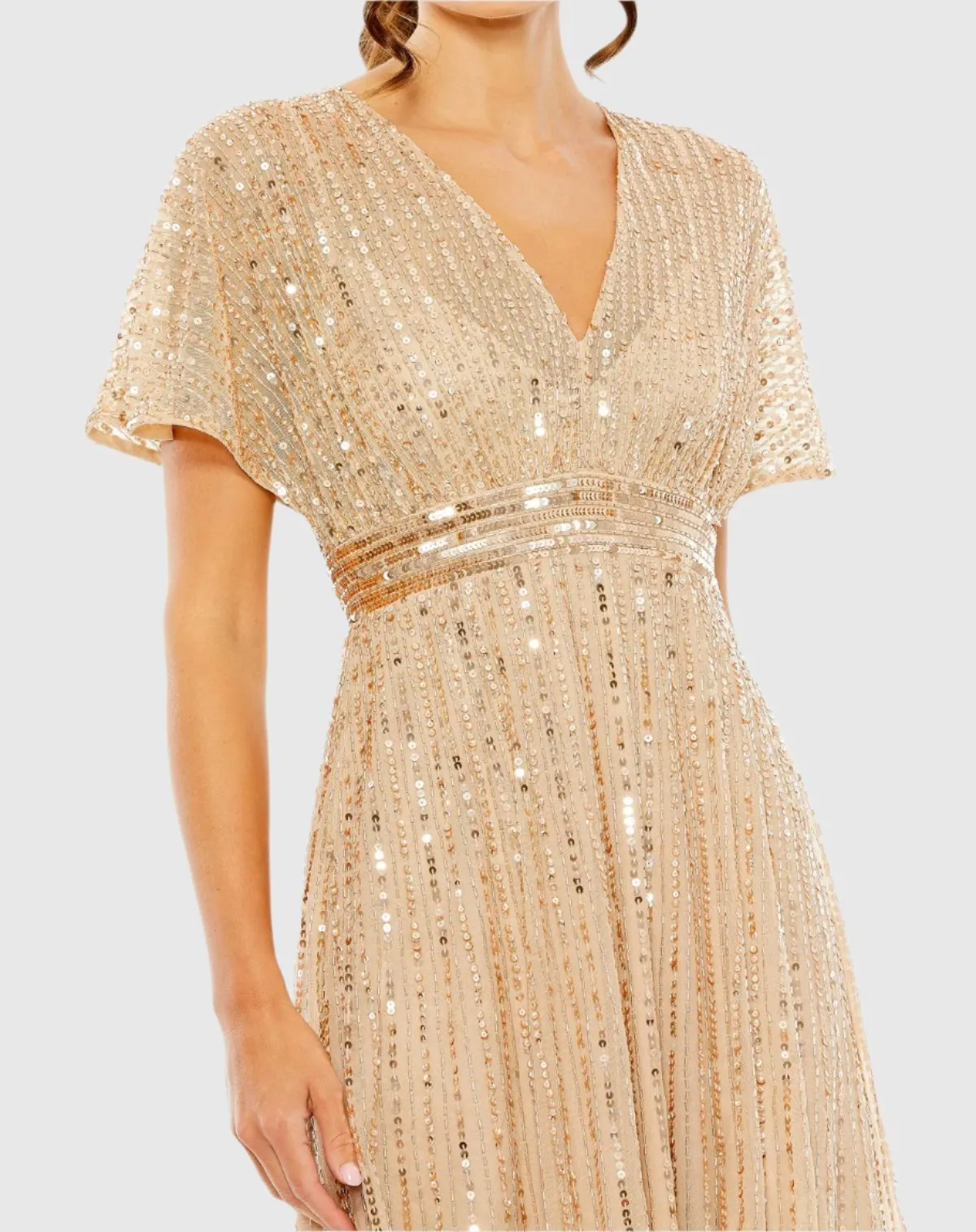 Beige Embellished Short Sleeve Empire Waist Dress sold by Mac Duggal product image thumbnail 2