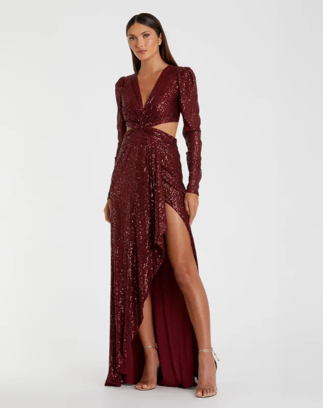 Sequined Criss Cross Long Sleeve Gown sold by Mac Duggal