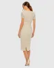 Beige High Neck Short Sleeve Embellished Midi Sheath Dress sold by Mac Duggal