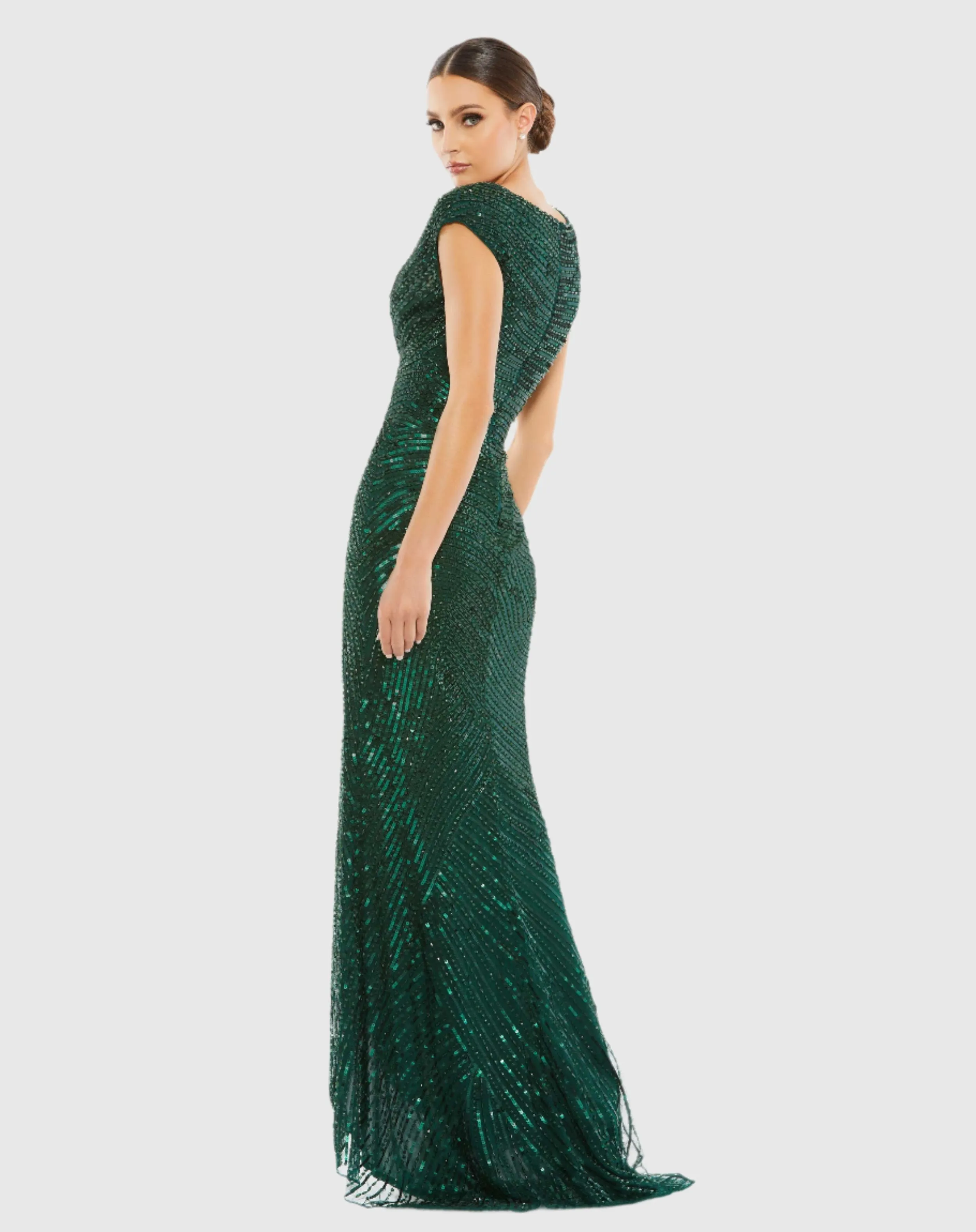 Green Embellished Cap Sleeve Evening Gown sold by Mac Duggal product image thumbnail 3