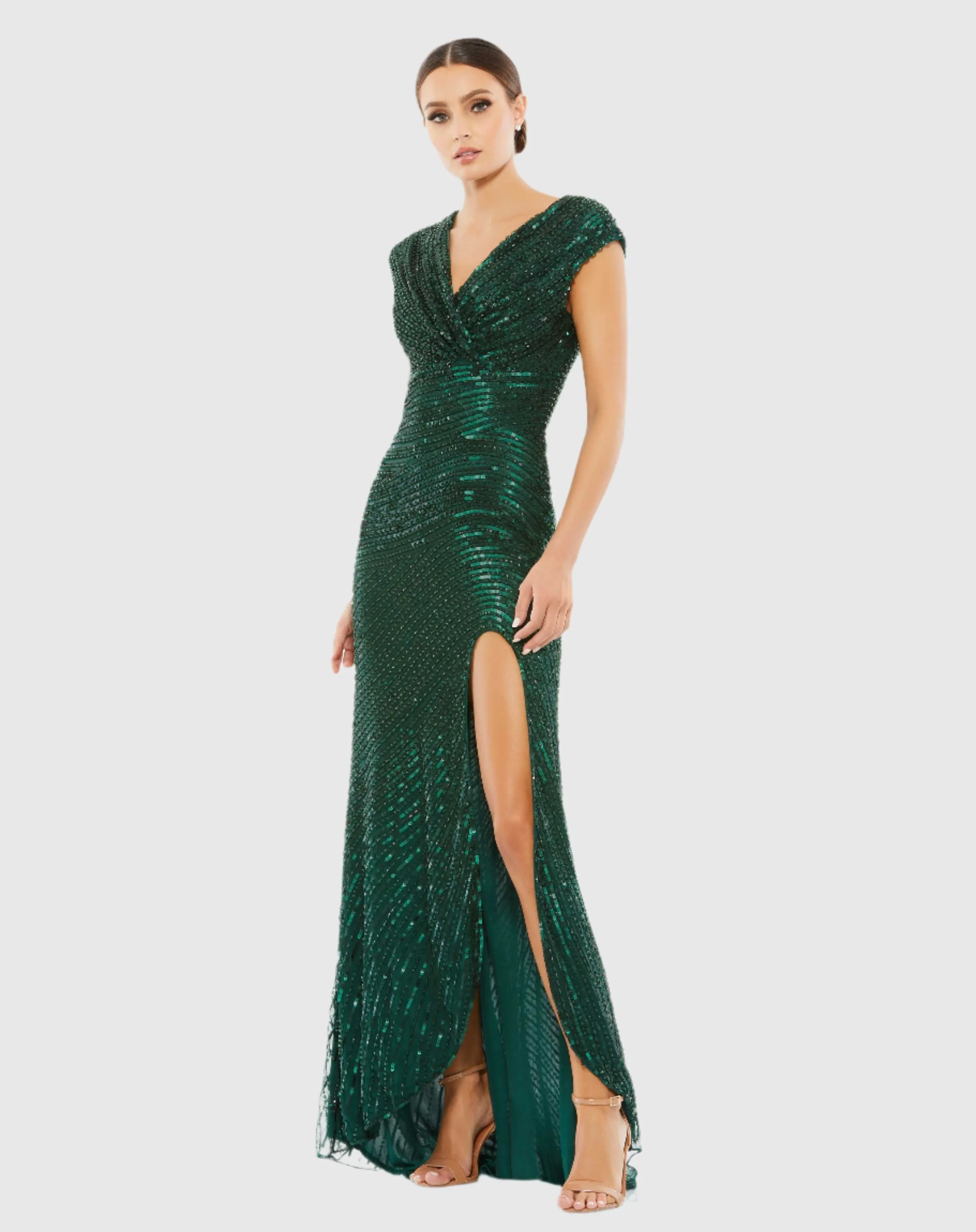 Green Embellished Cap Sleeve Evening Gown sold by Mac Duggal