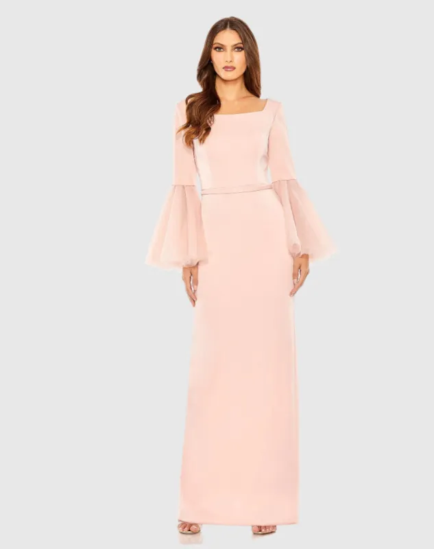 Pink Flounce Sleeve Square Neck Column Gown sold by Mac Duggal