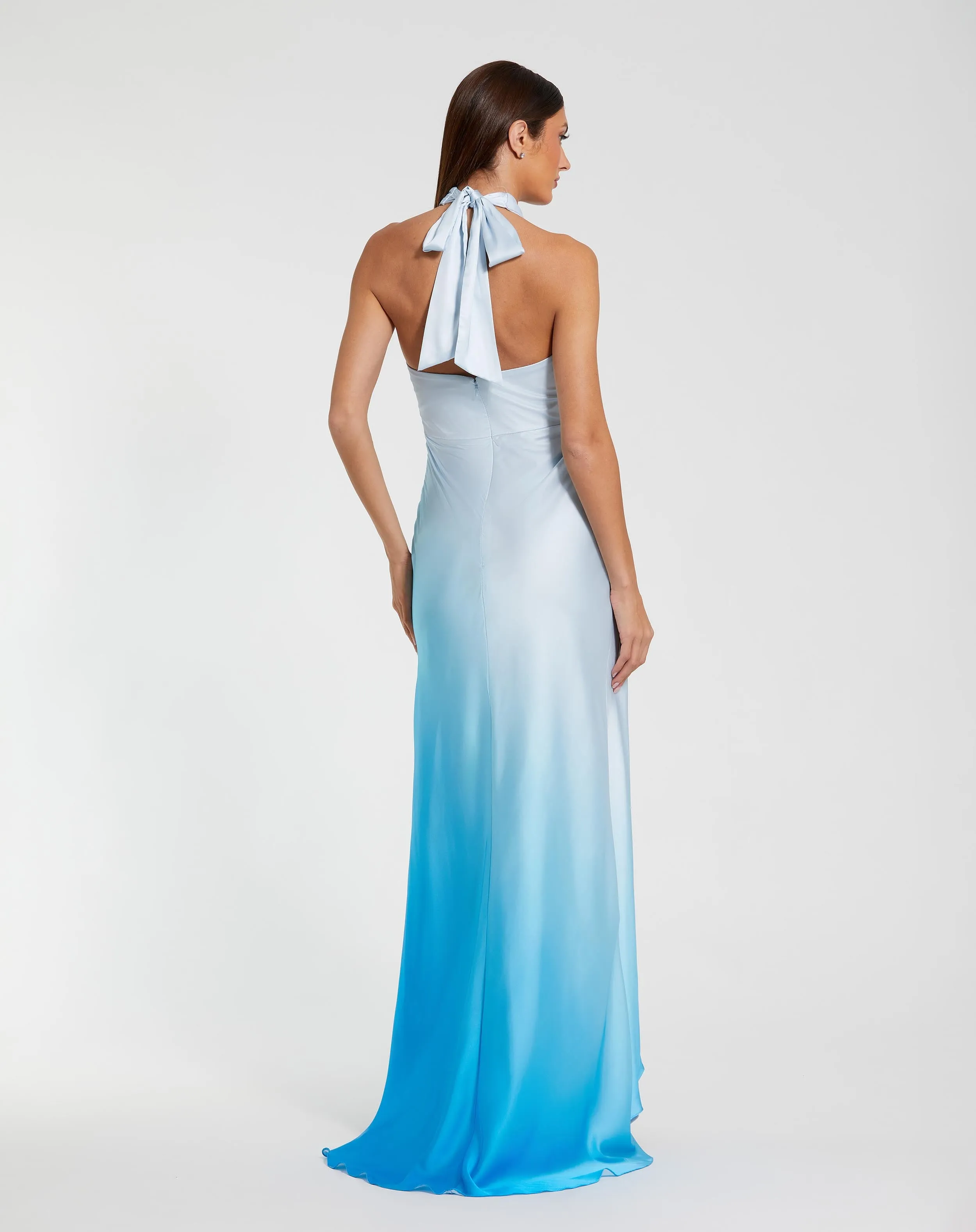 Blue Charmeuse Tie Halter Neck Ombre Gown sold by Mac Duggal product image thumbnail 3