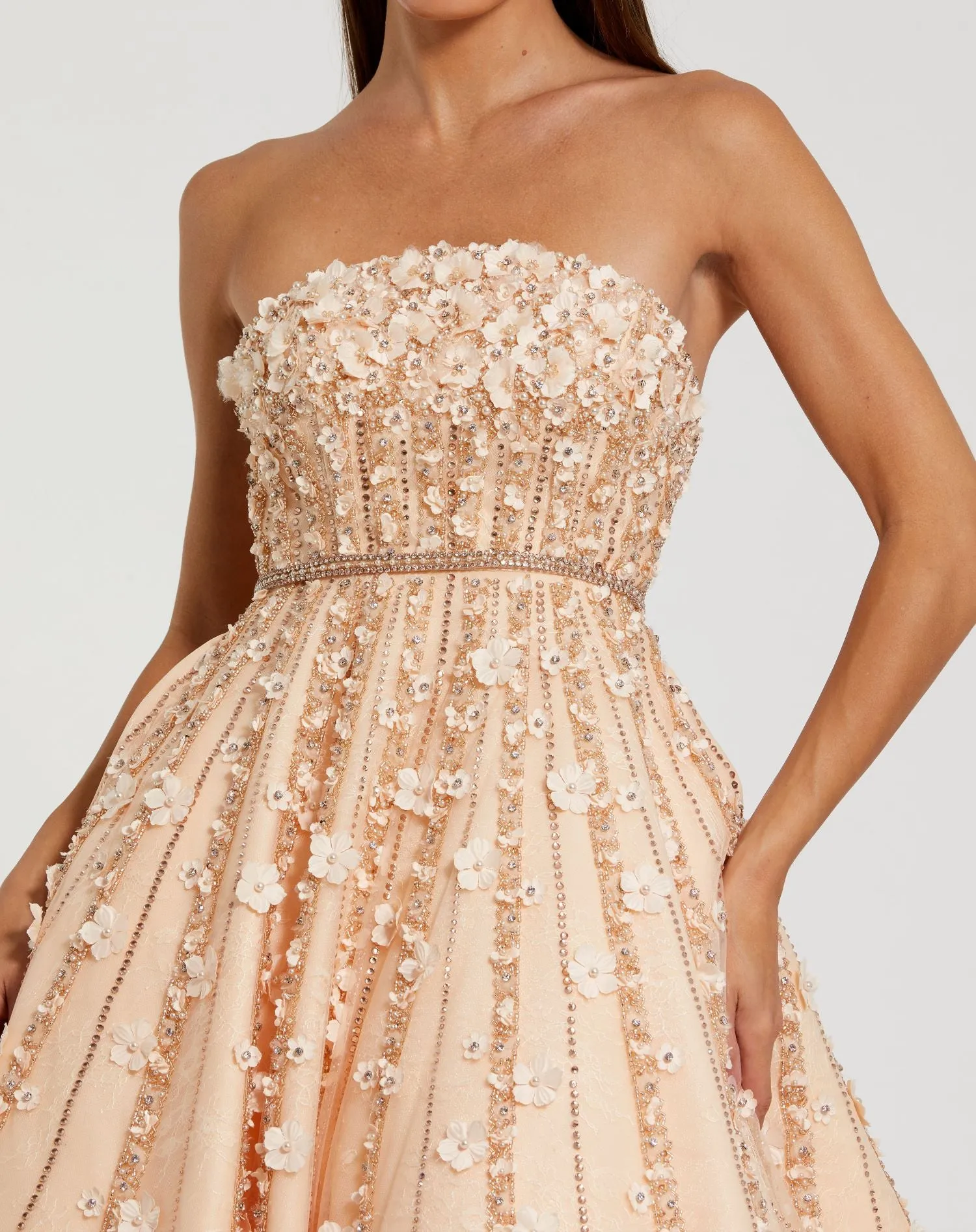 Beige Embellished Lace Strapless A Line Midi Dress sold by Mac Duggal product image thumbnail 2