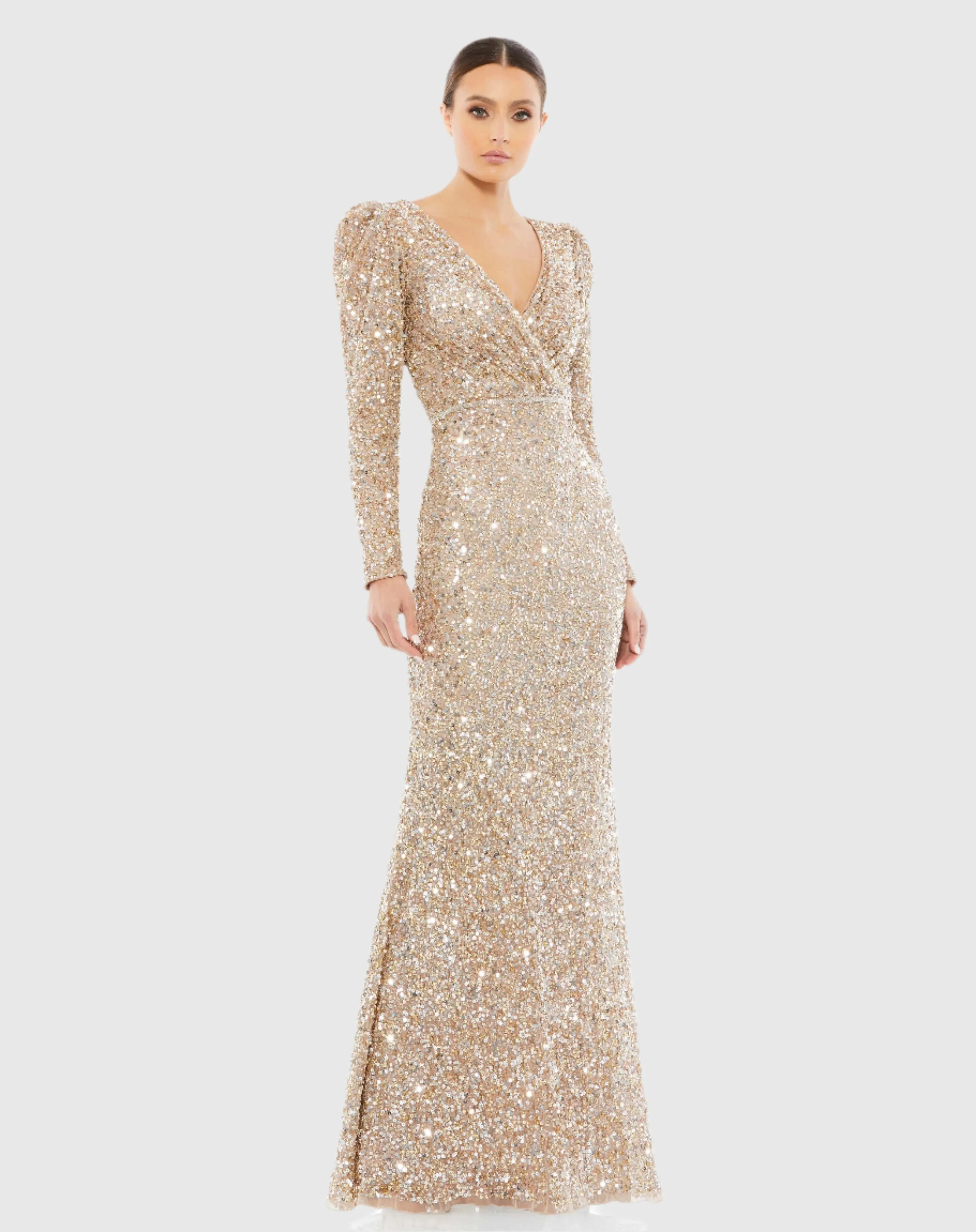 Puff Shoulder Sequined Surplice Gown sold by Mac Duggal product image thumbnail 3