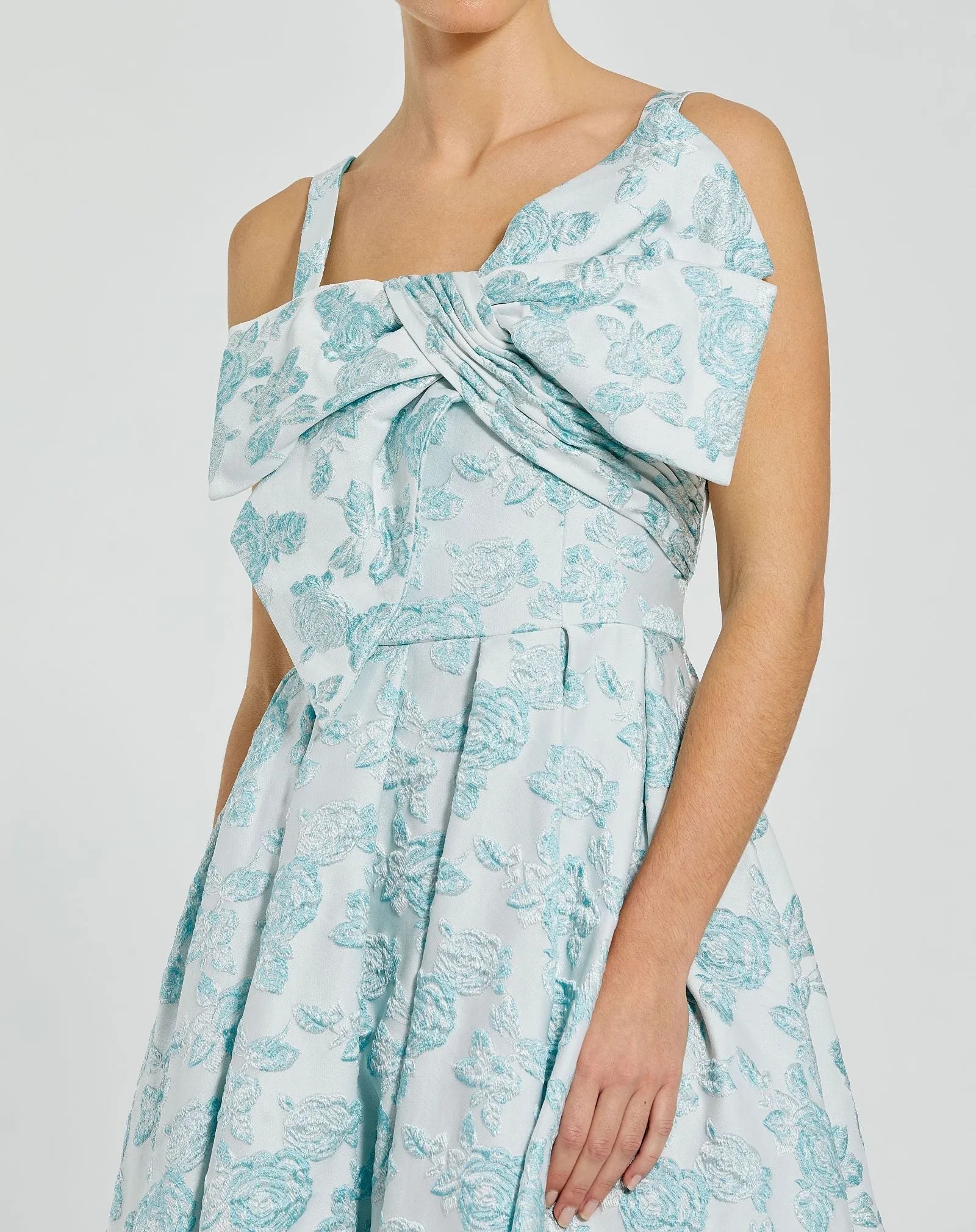 Blue Sleeveless Large Bow Detail Floral Brocade Dress sold by Mac Duggal product image thumbnail 2