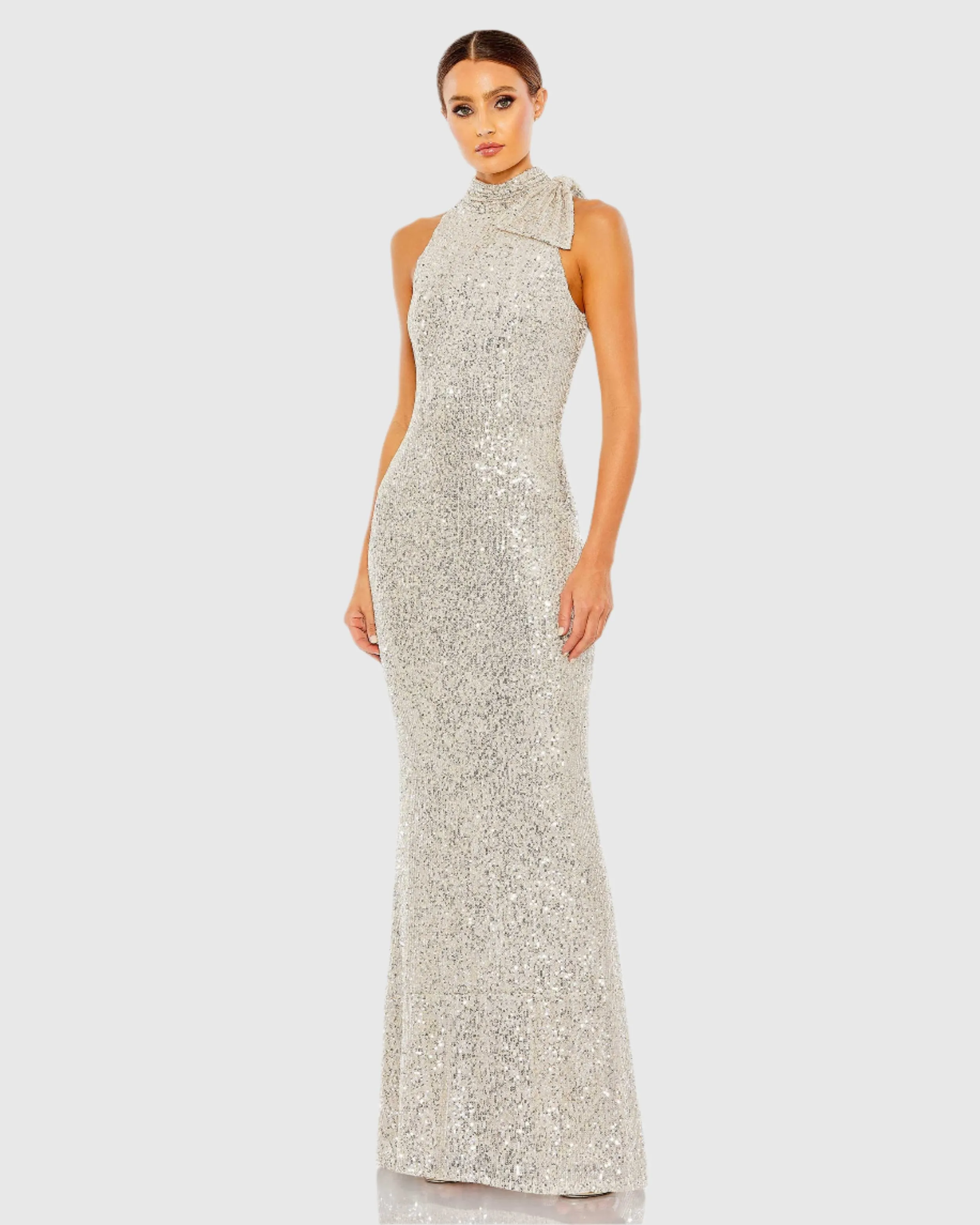 Sequined Soft Tie Halter Neck Column Gown sold by Mac Duggal product image thumbnail 3