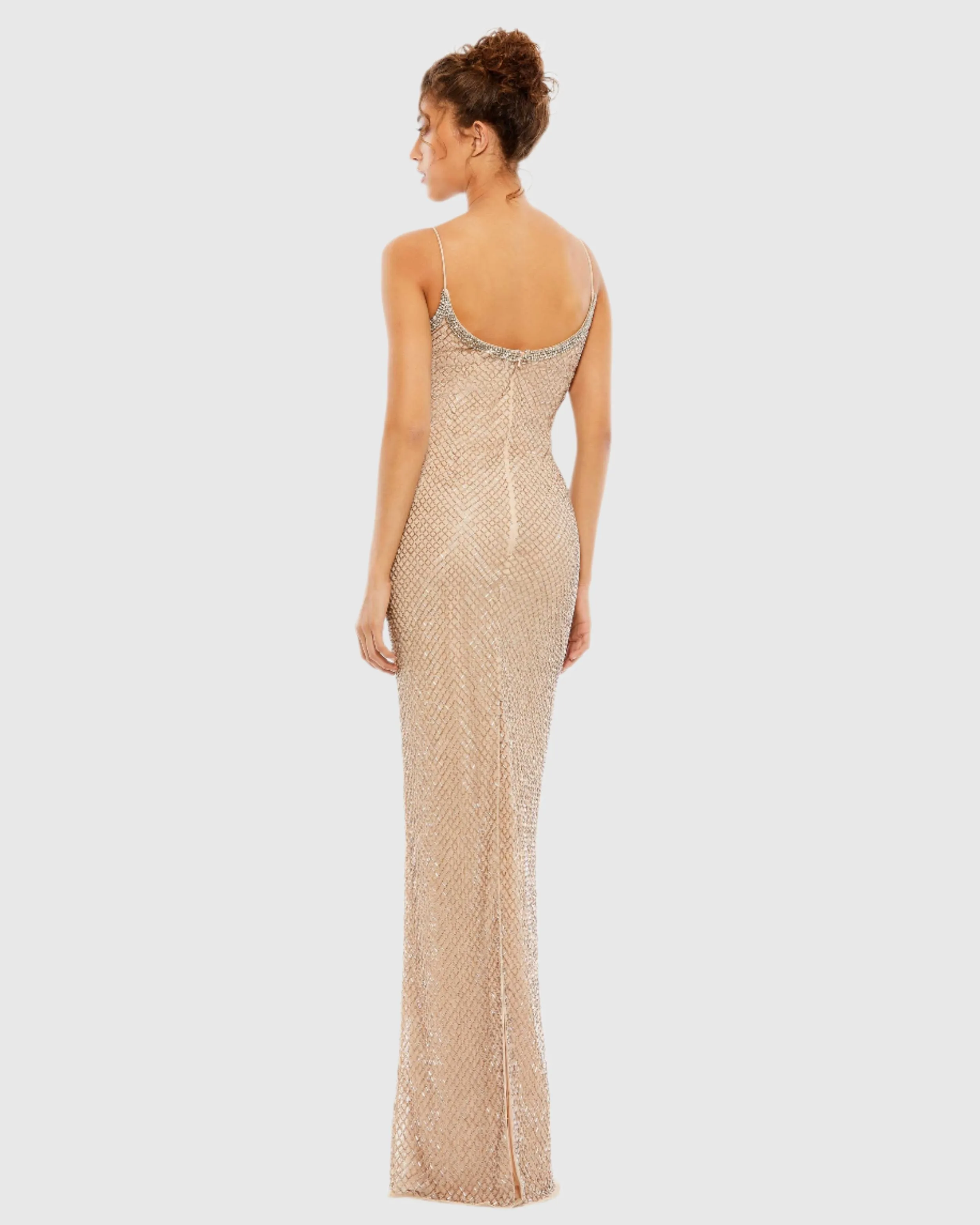 Beige Beaded Spaghetti Strap Column Gown sold by Mac Duggal product image thumbnail 3