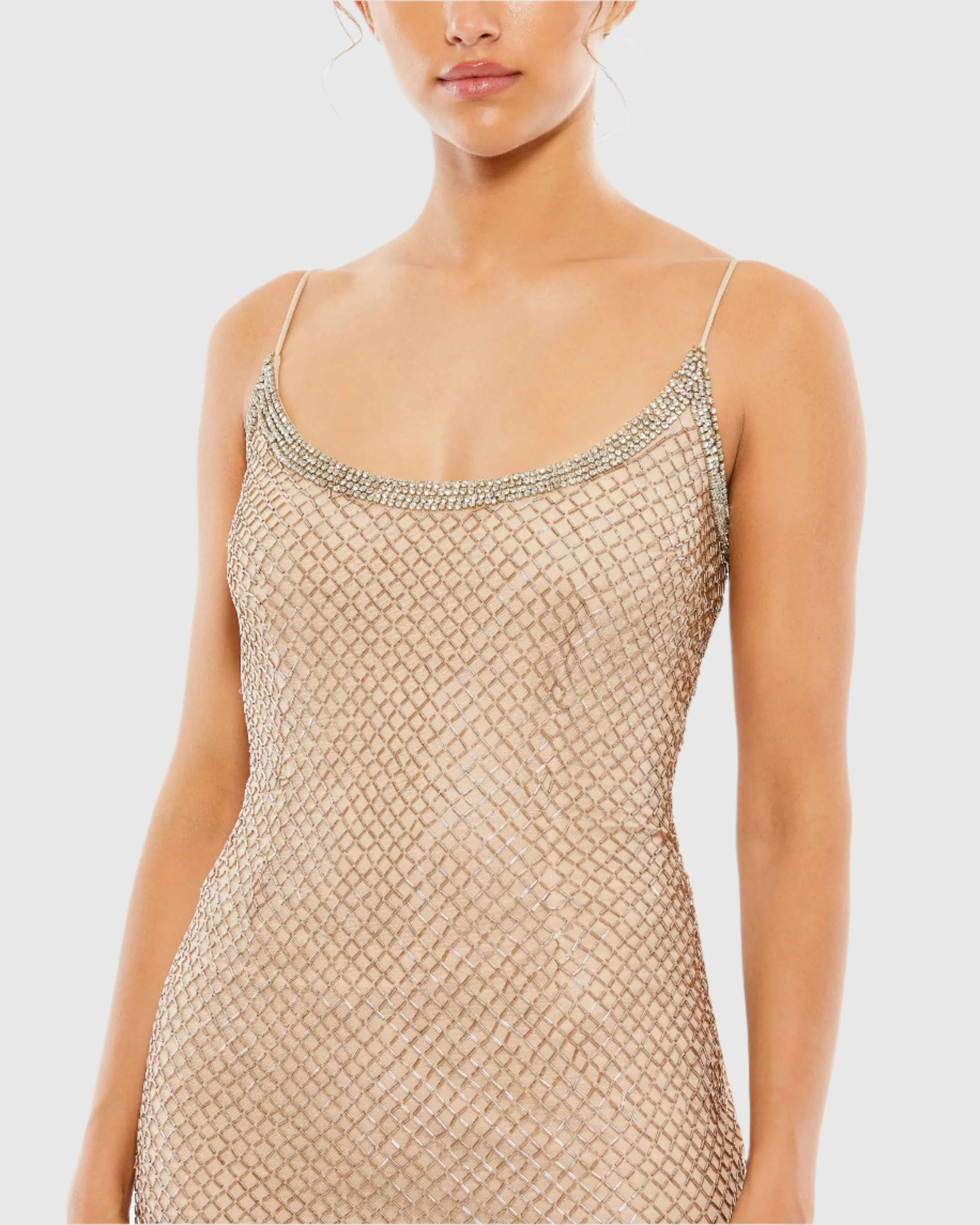 Beige Beaded Spaghetti Strap Column Gown sold by Mac Duggal product image thumbnail 2