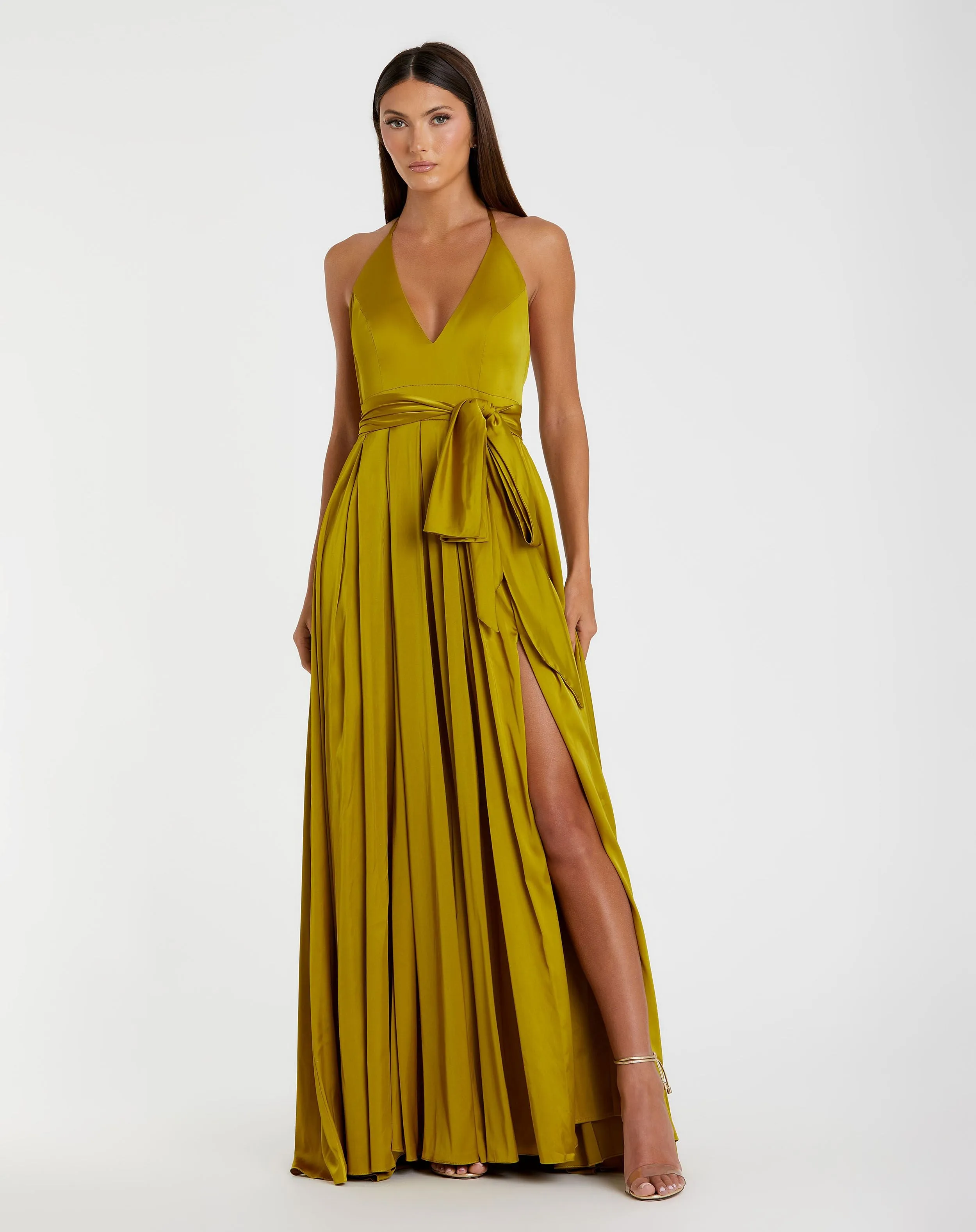 Green Halter Neck Charmeuse Gown sold by Mac Duggal