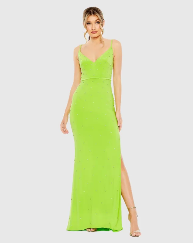 Green Rhinestone Embellished V-Neck Gown sold by Mac Duggal