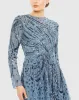 Blue Embellished Illusion High Neck Long Sleeve Dress sold by Mac Duggal