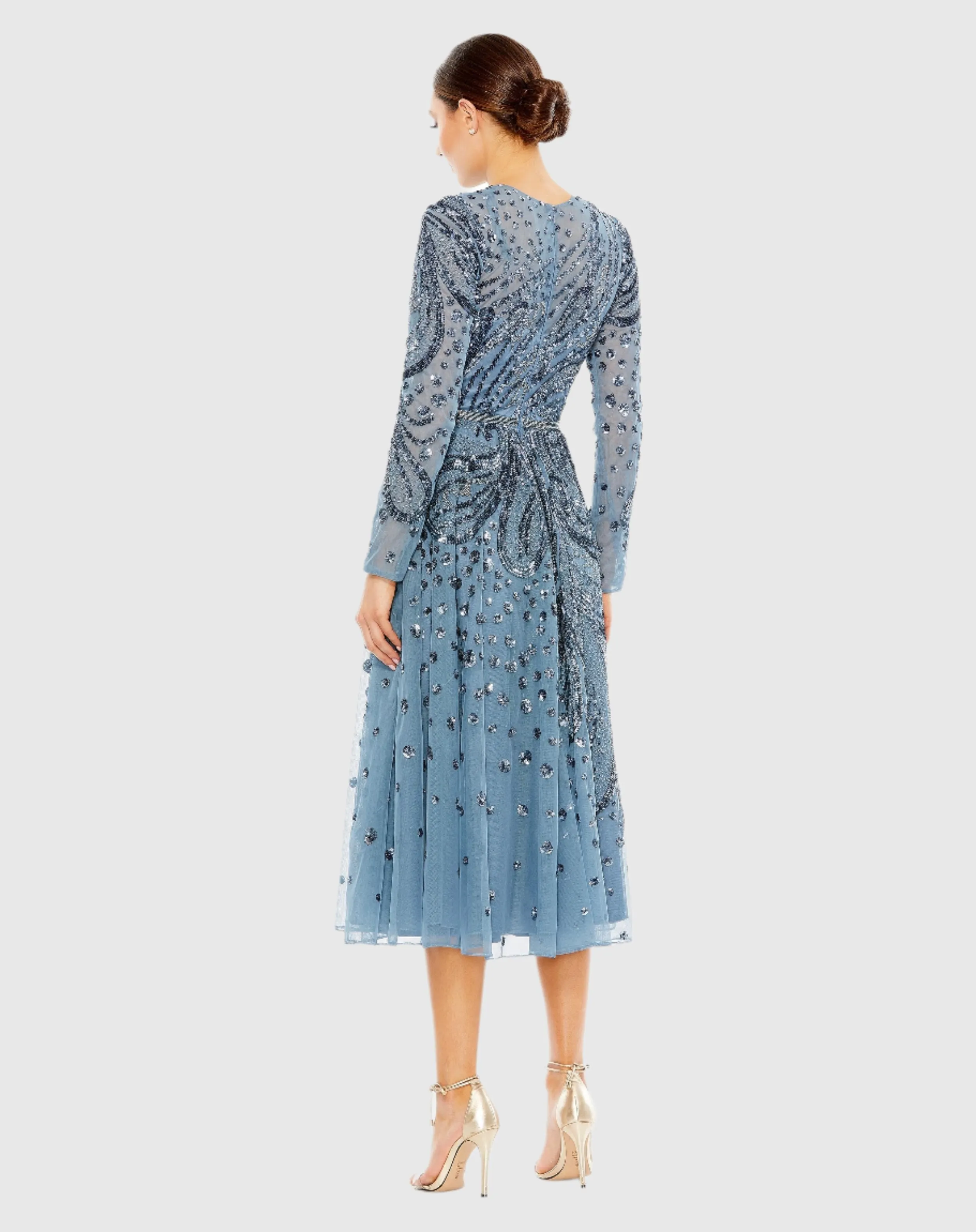 Blue Embellished Illusion High Neck Long Sleeve Dress - FINAL SALE sold by Mac Duggal product image thumbnail 3