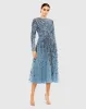 Blue Embellished Illusion High Neck Long Sleeve Dress sold by Mac Duggal