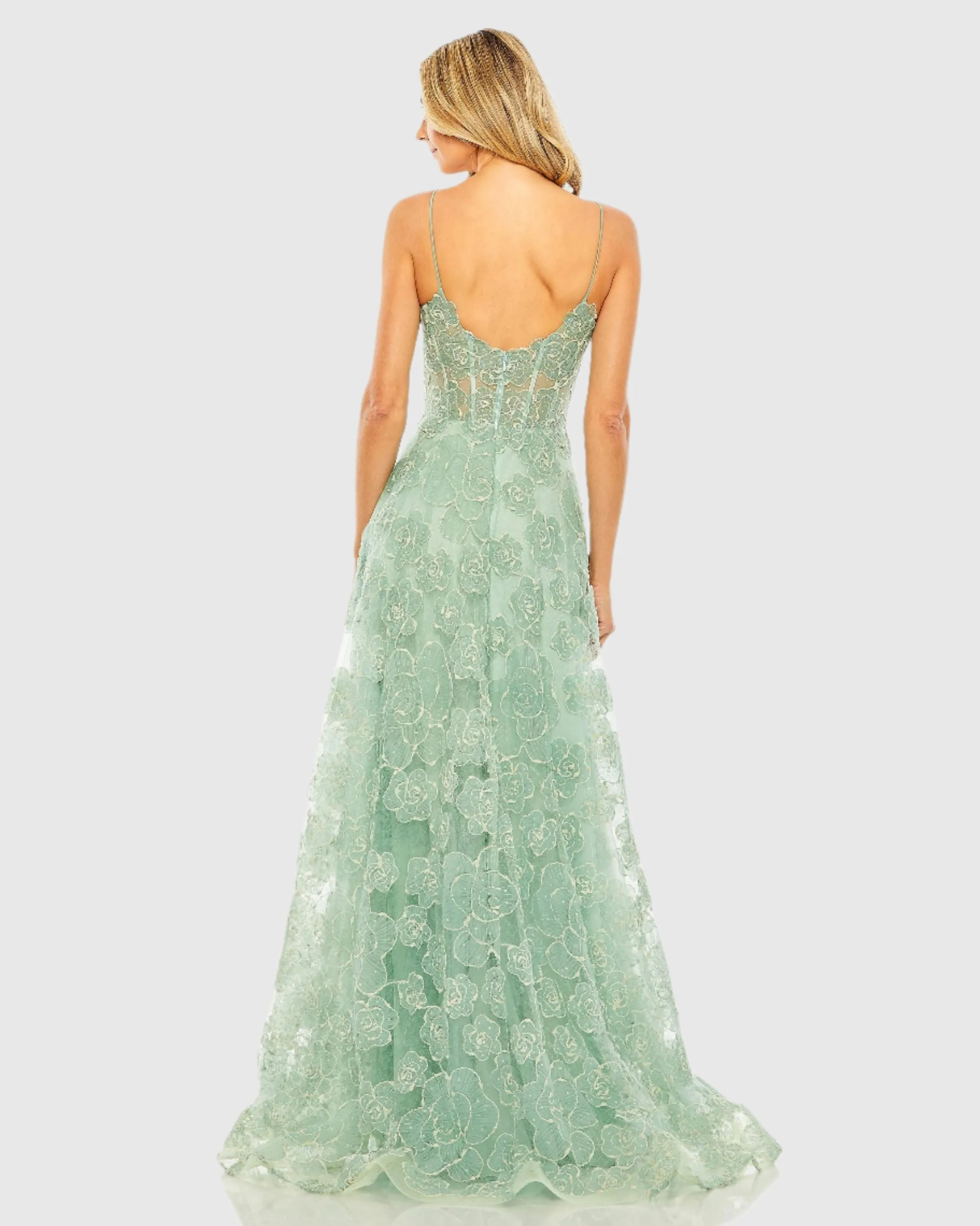 Green Embroidered Sweetheart Corset A-Line Gown sold by Mac Duggal product image thumbnail 3