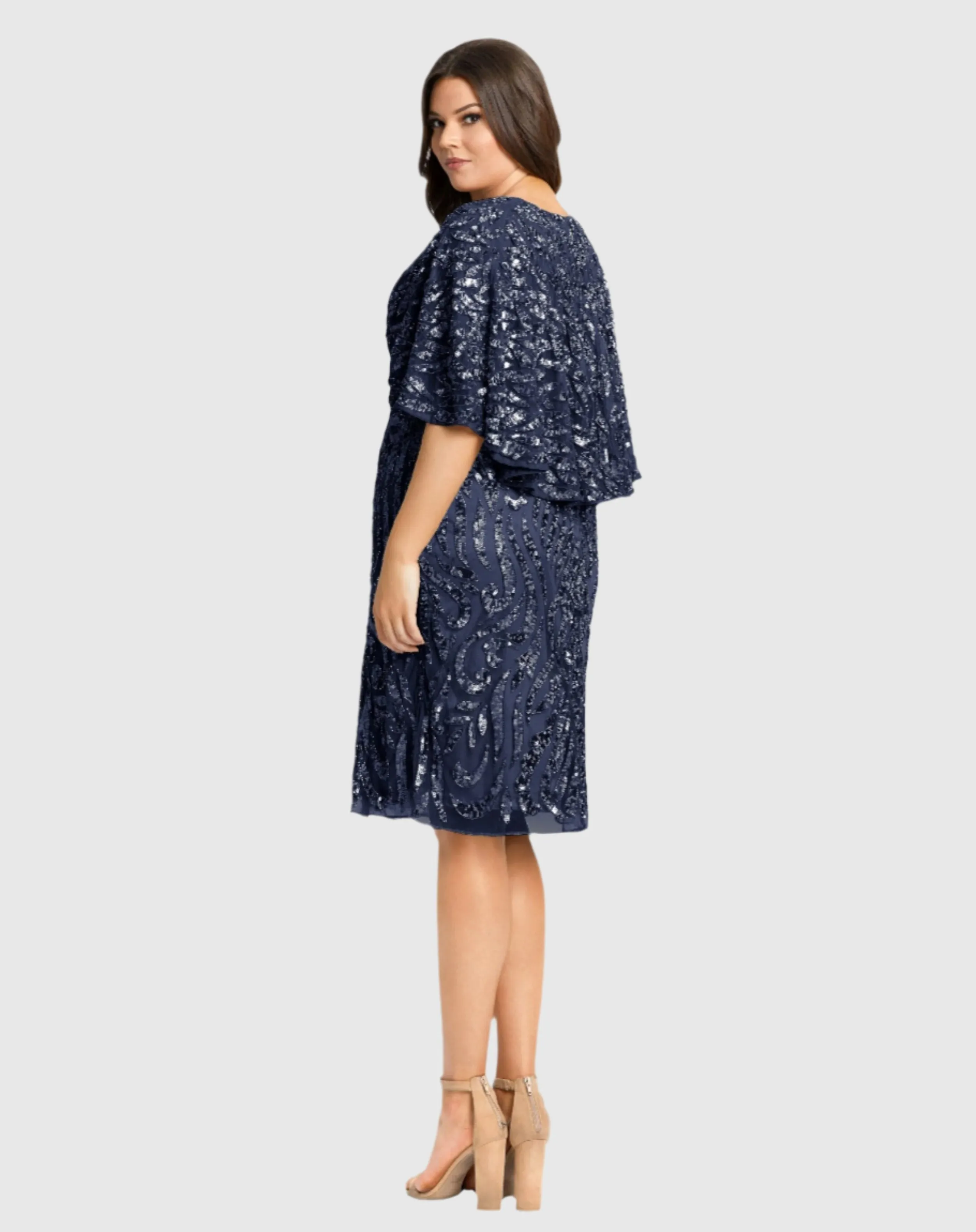 Navy Embellished Cape Sleeve Cocktail Dress (Plus) sold by Mac Duggal product image thumbnail 3