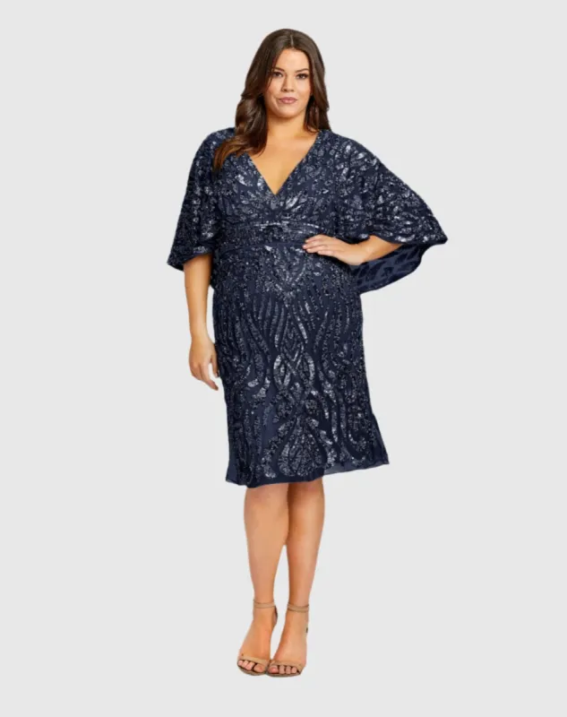 Navy Embellished Cape Sleeve Cocktail Dress (Plus) sold by Mac Duggal