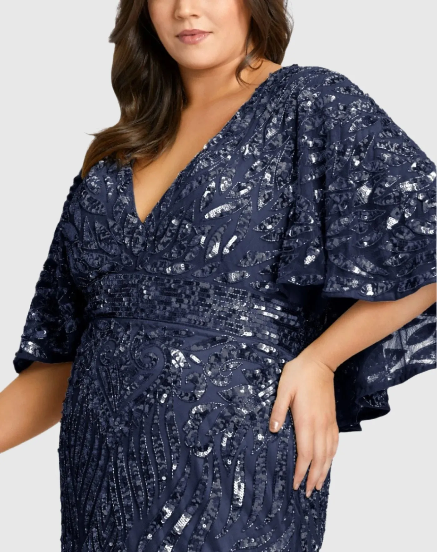 Navy Embellished Cape Sleeve Cocktail Dress (Plus) sold by Mac Duggal product image thumbnail 2