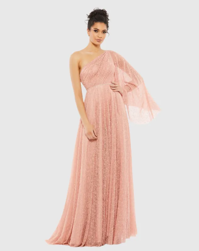 Lace One Shoulder Illusion Sleeve A Line Gown sold by Mac Duggal