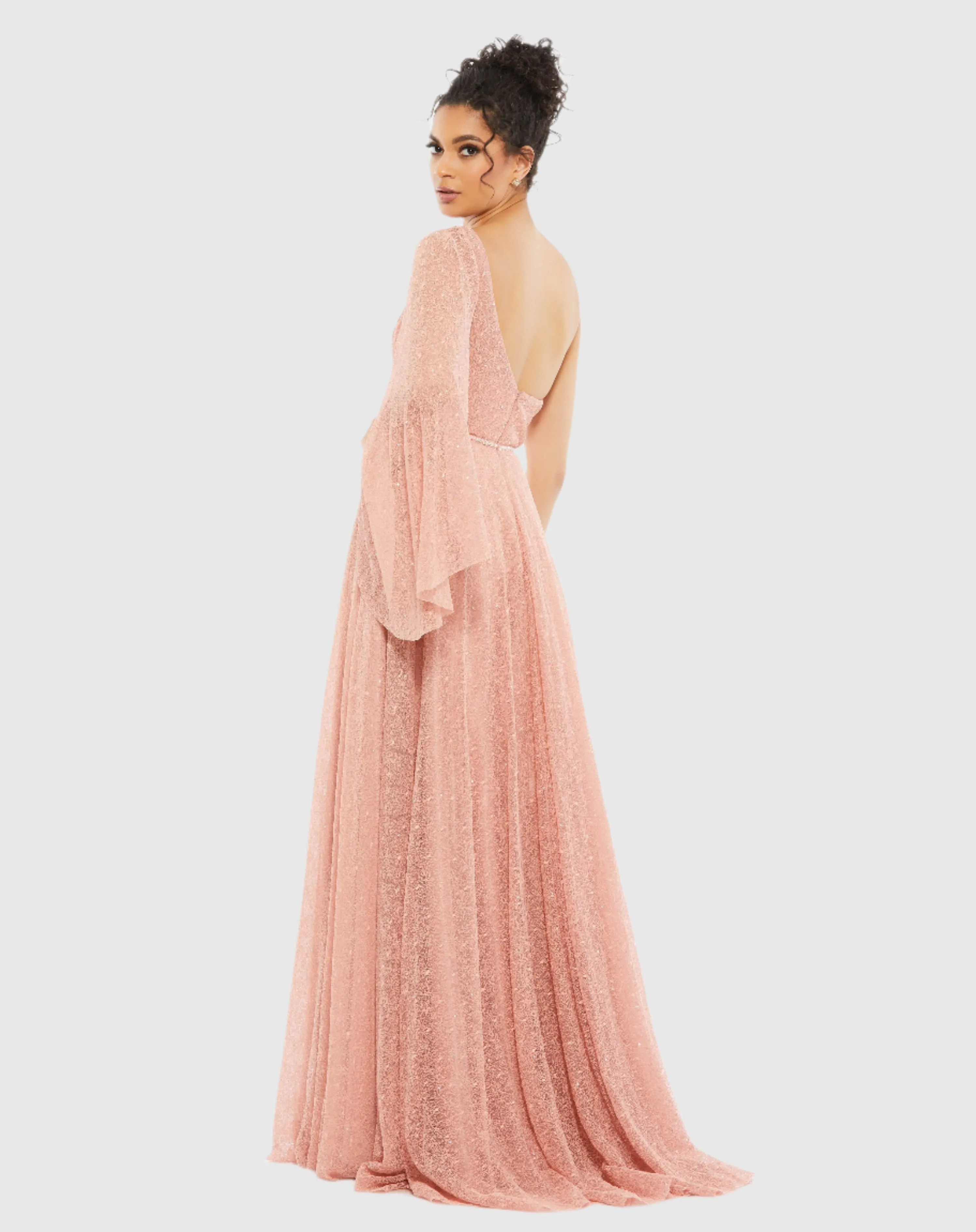 Pink Lace One Shoulder Illusion Sleeve A Line Gown sold by Mac Duggal product image thumbnail 3