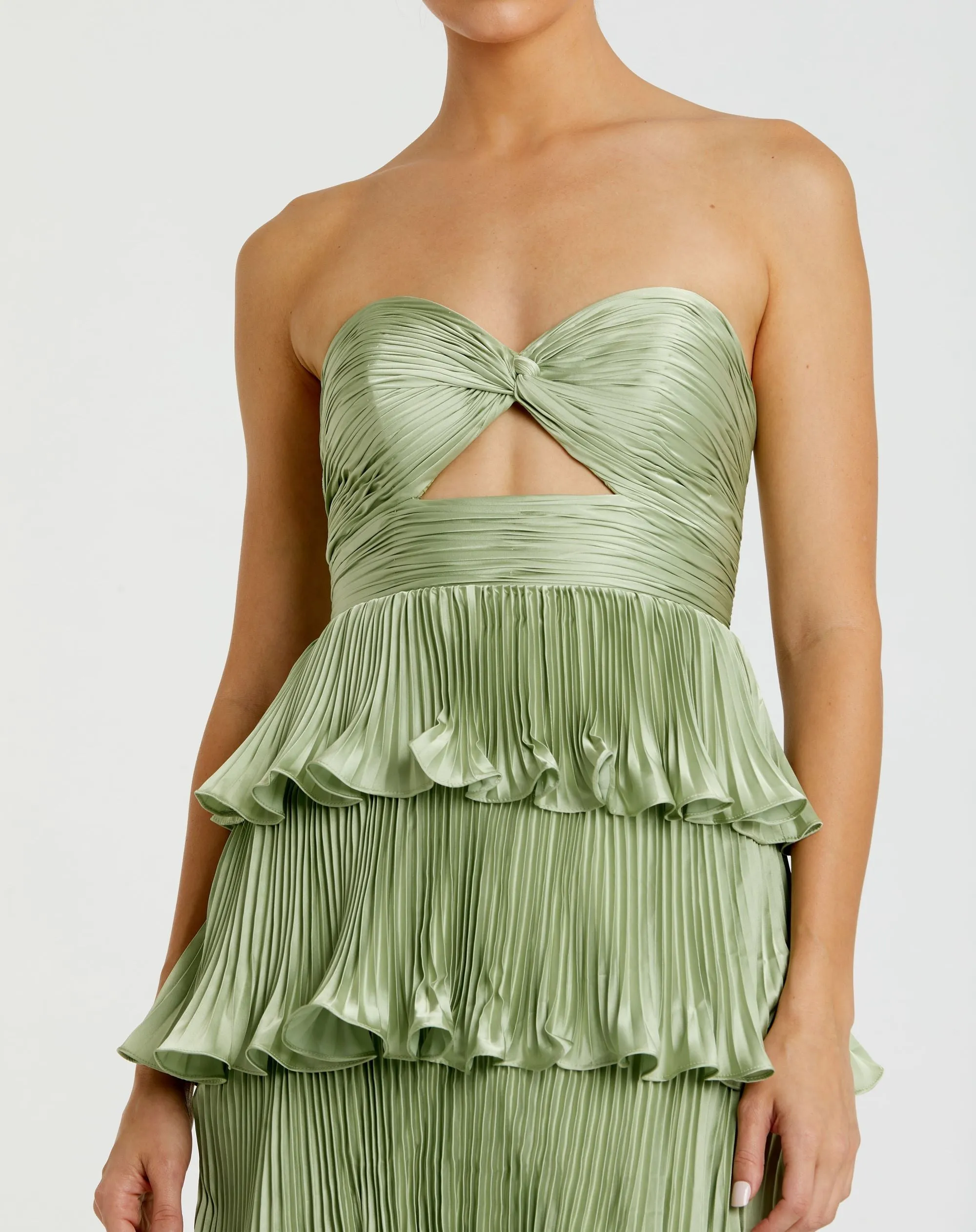 Green Pleated Charmeuse Strapless Tiered Ruffle Gown sold by Mac Duggal product image thumbnail 2